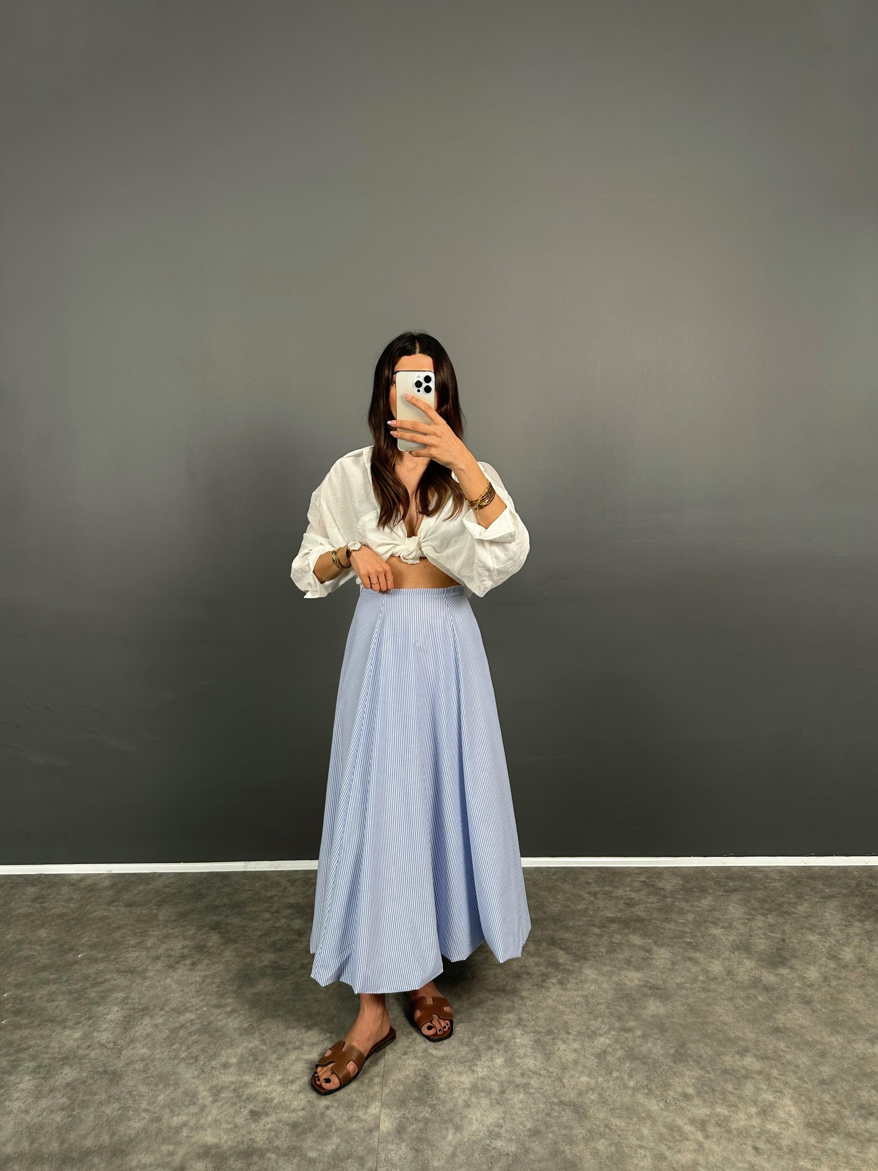 Mavi Çizgili Balon Etek