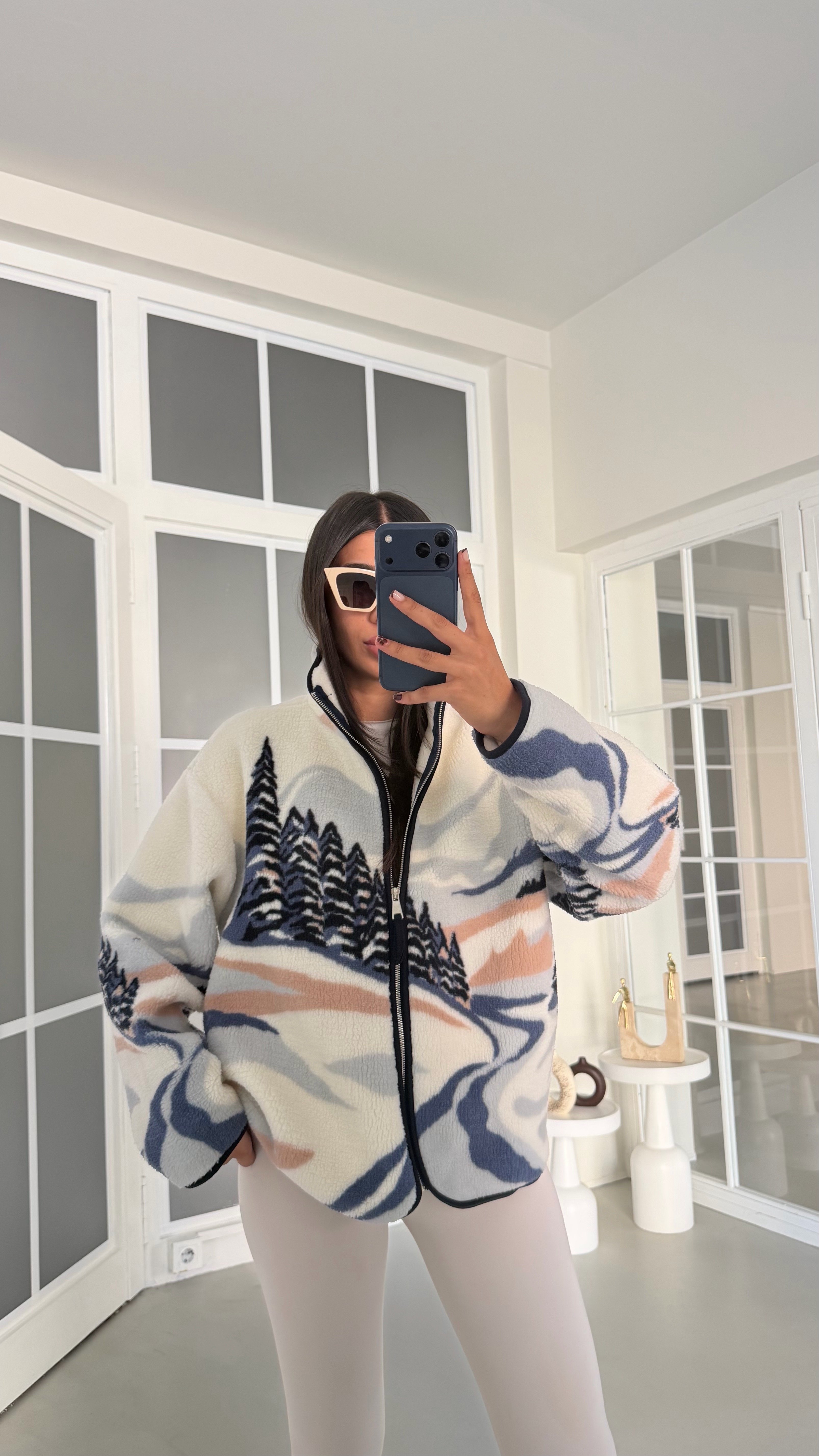 Ekru Ağaç Desenli Polar Sweatshirt GAUS-01909GAUSالسويت شيرت GAUS-01909