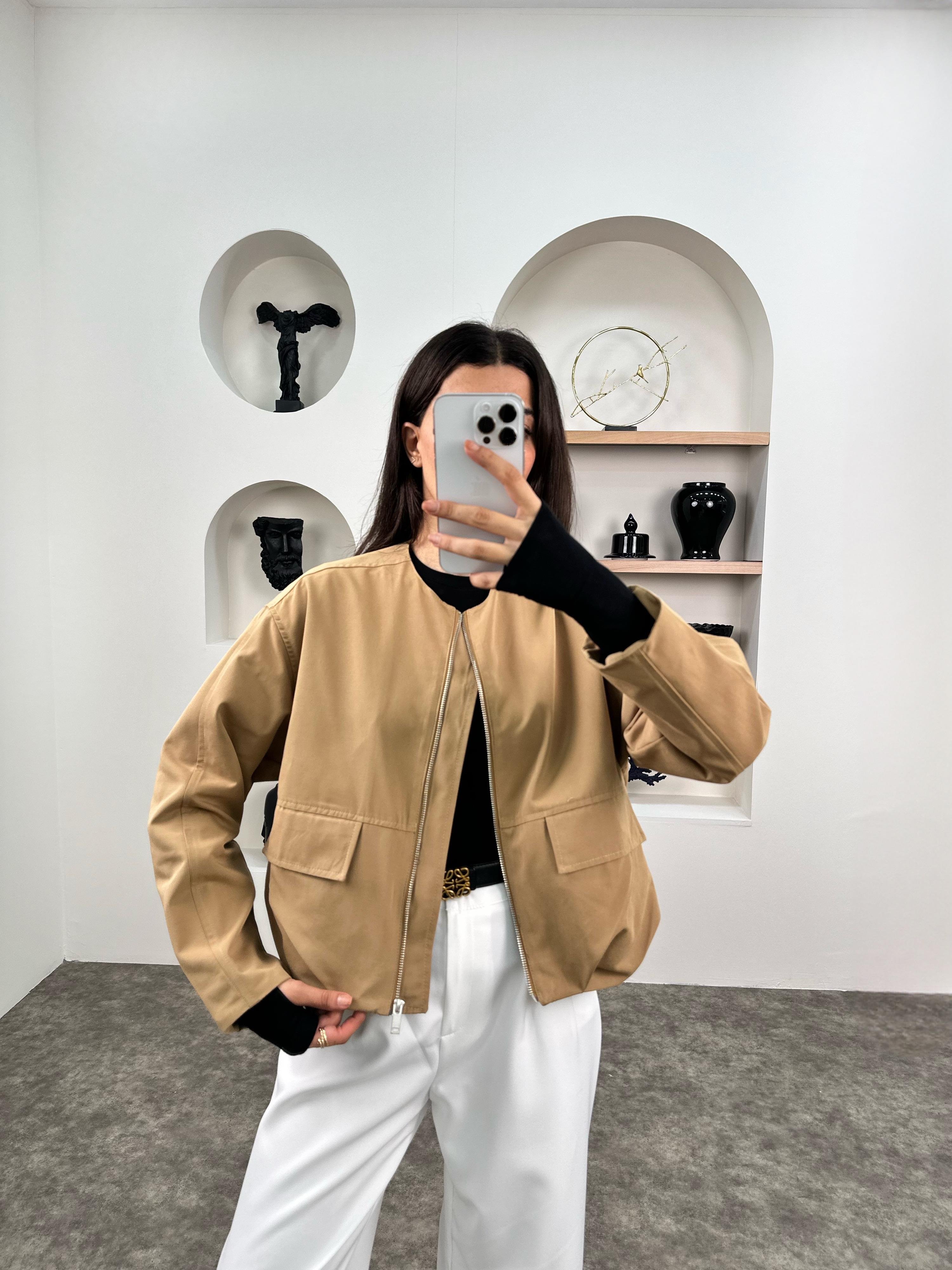 MD Camel Astarlı Fermuarlı Muadil Bomber CeketGausCEKETGU008986