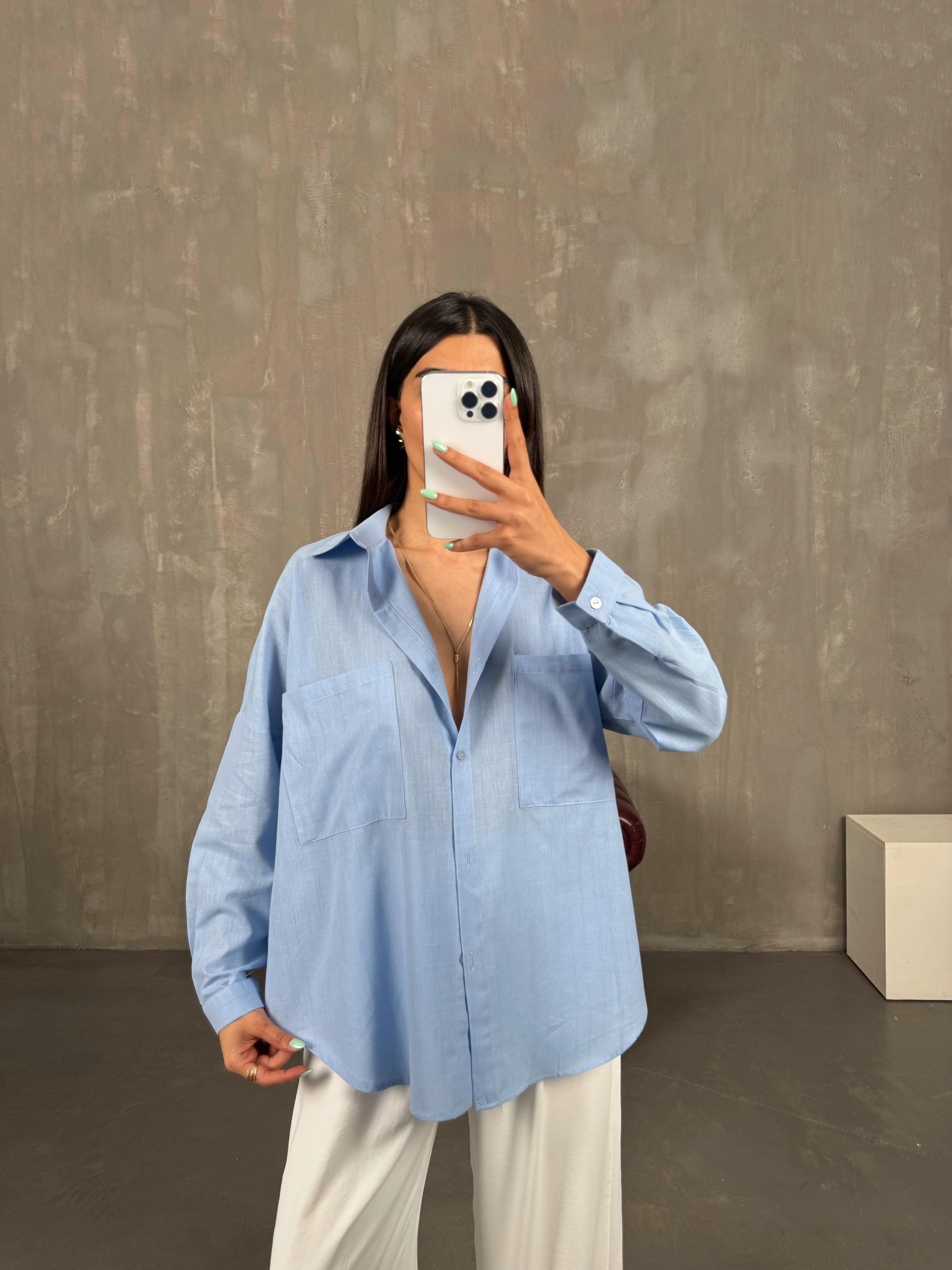 Mavi Cepli Keten Gömlek Gaus00253GausGÖMLEKGU1001587