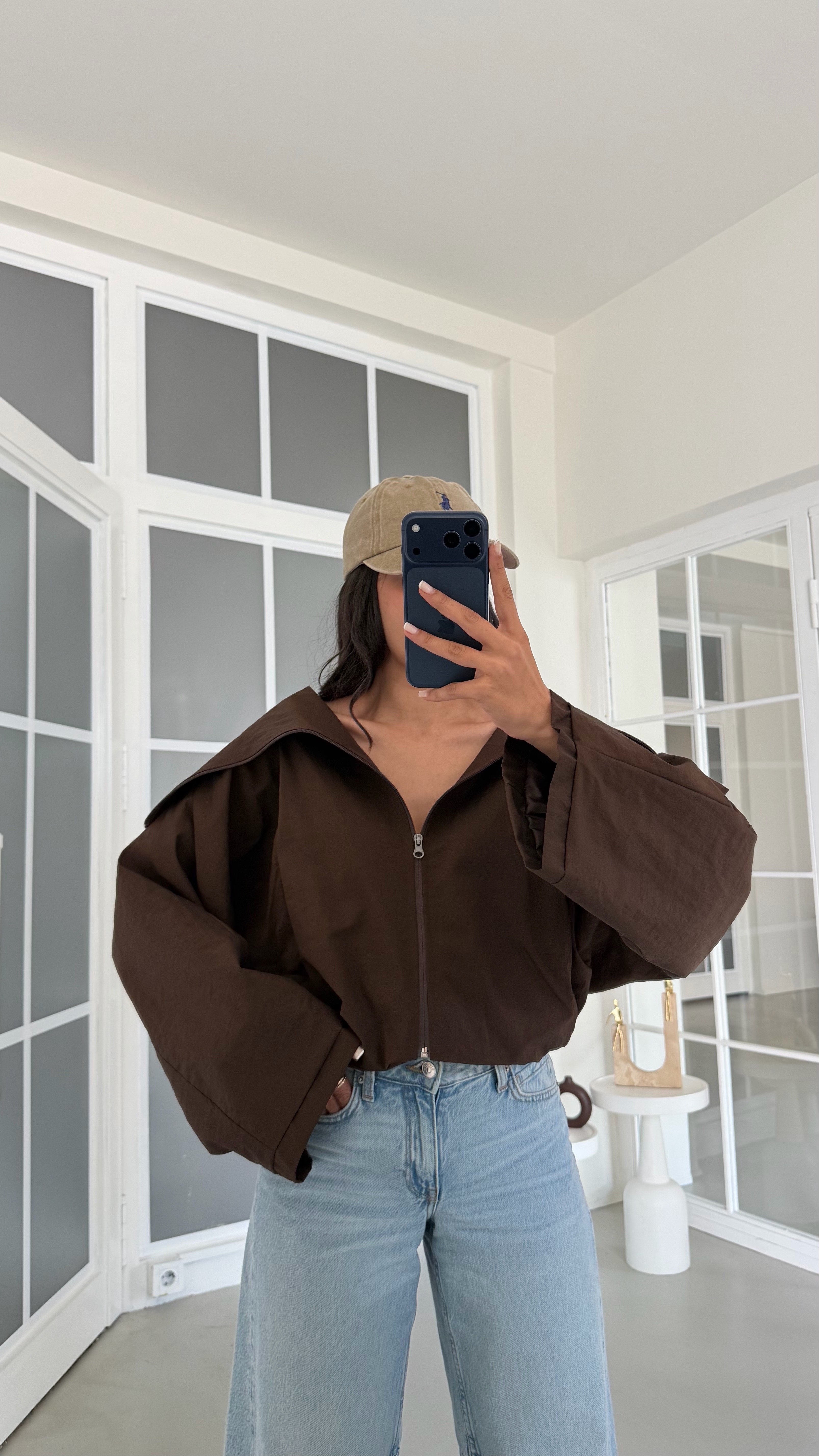 Kahve Geniş Yakalı Astarlı Paraşüt Kumaş Ceket GAUS-02161GAUSJacketsGAUS-02161