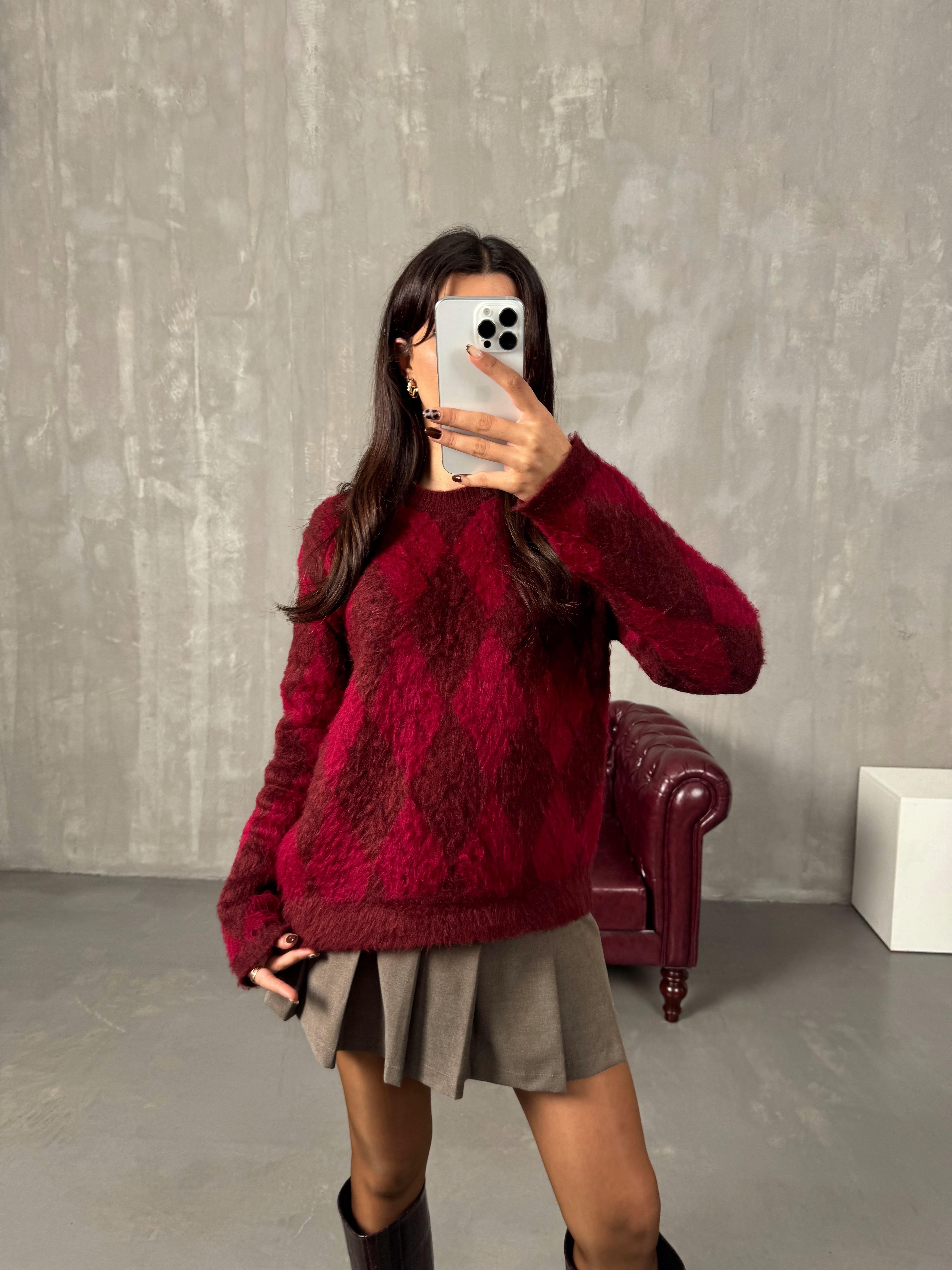 Mida ZR Bordo Baklava Dilim Sakallı Kazak