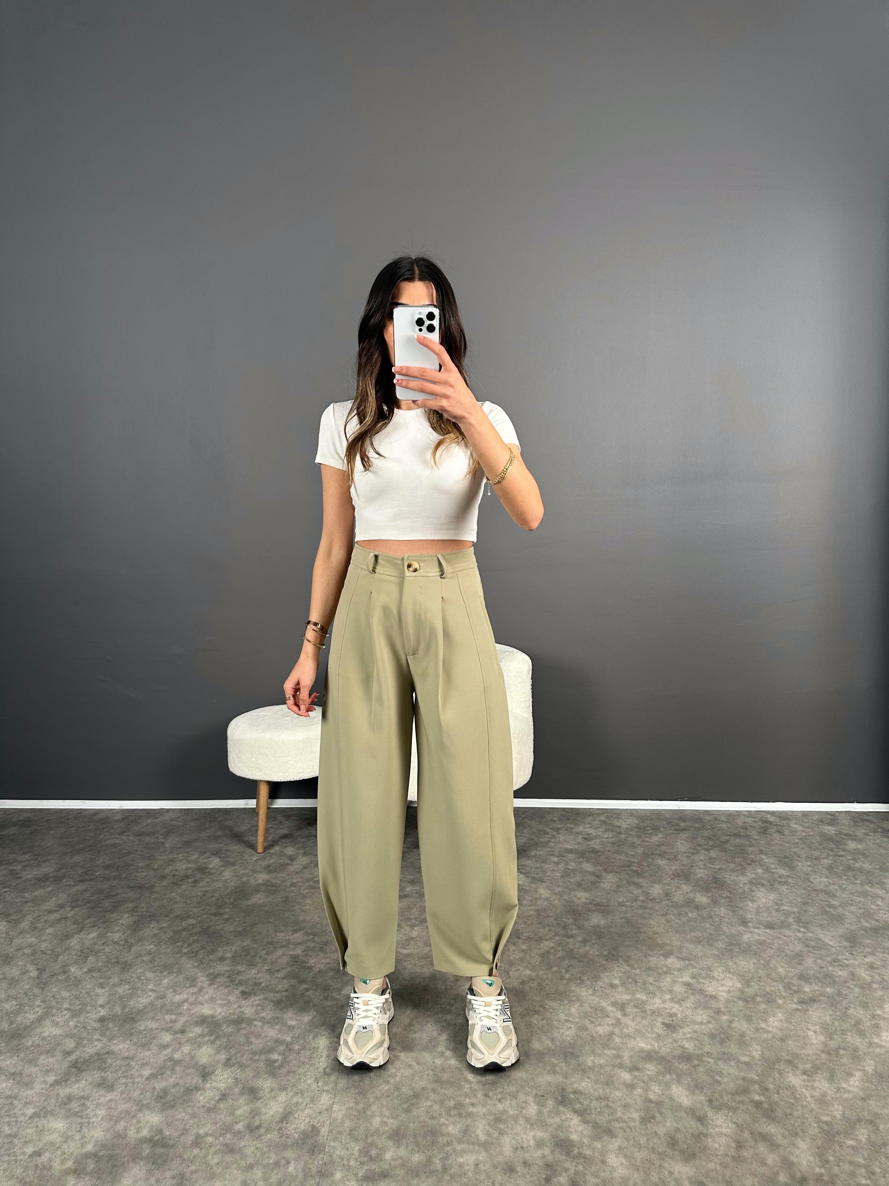 Julia Yeşil Balon Şalvar Premium Pantolon