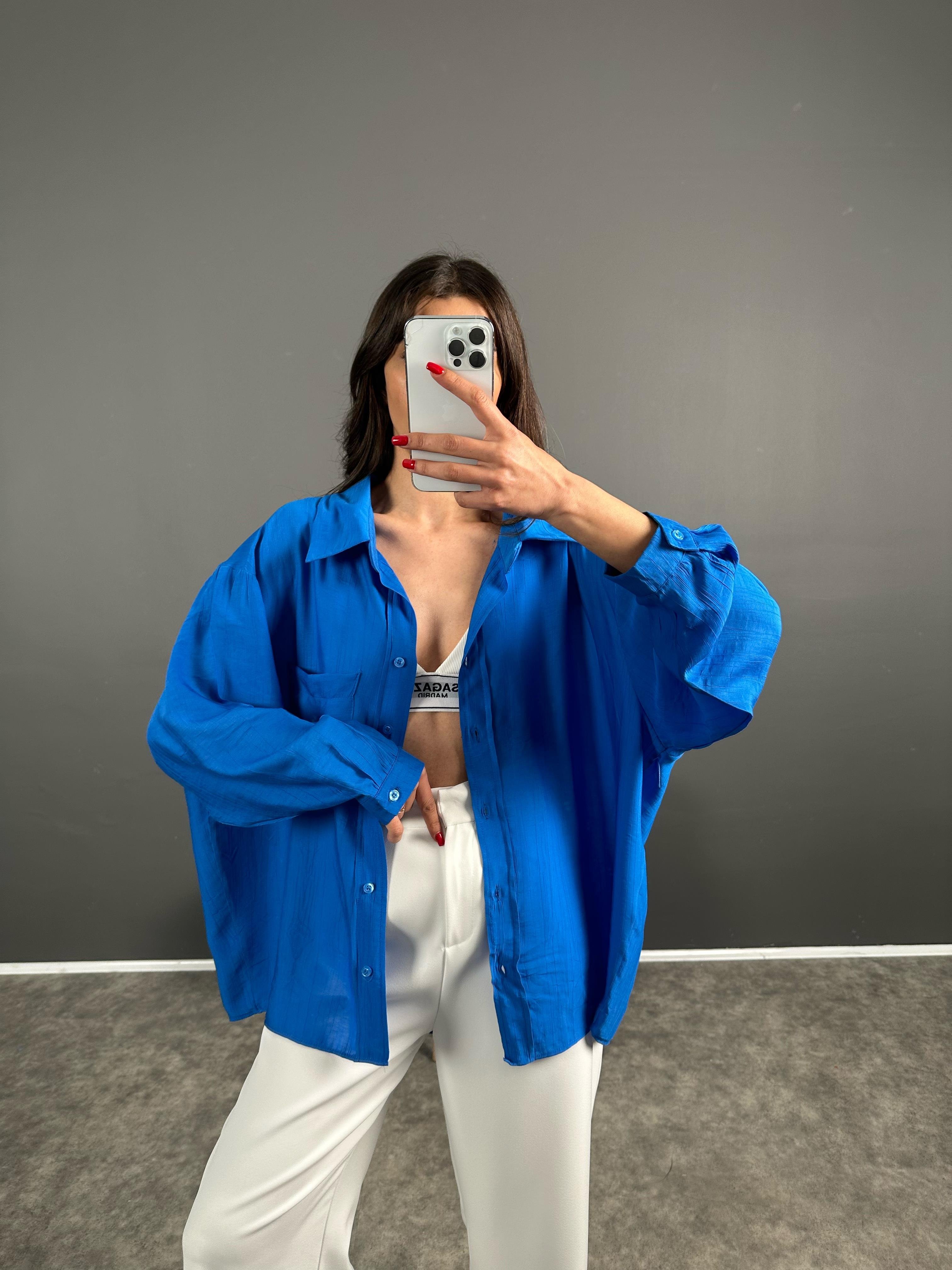 Li Mavi Oversize Salaş Premium Gömlek 