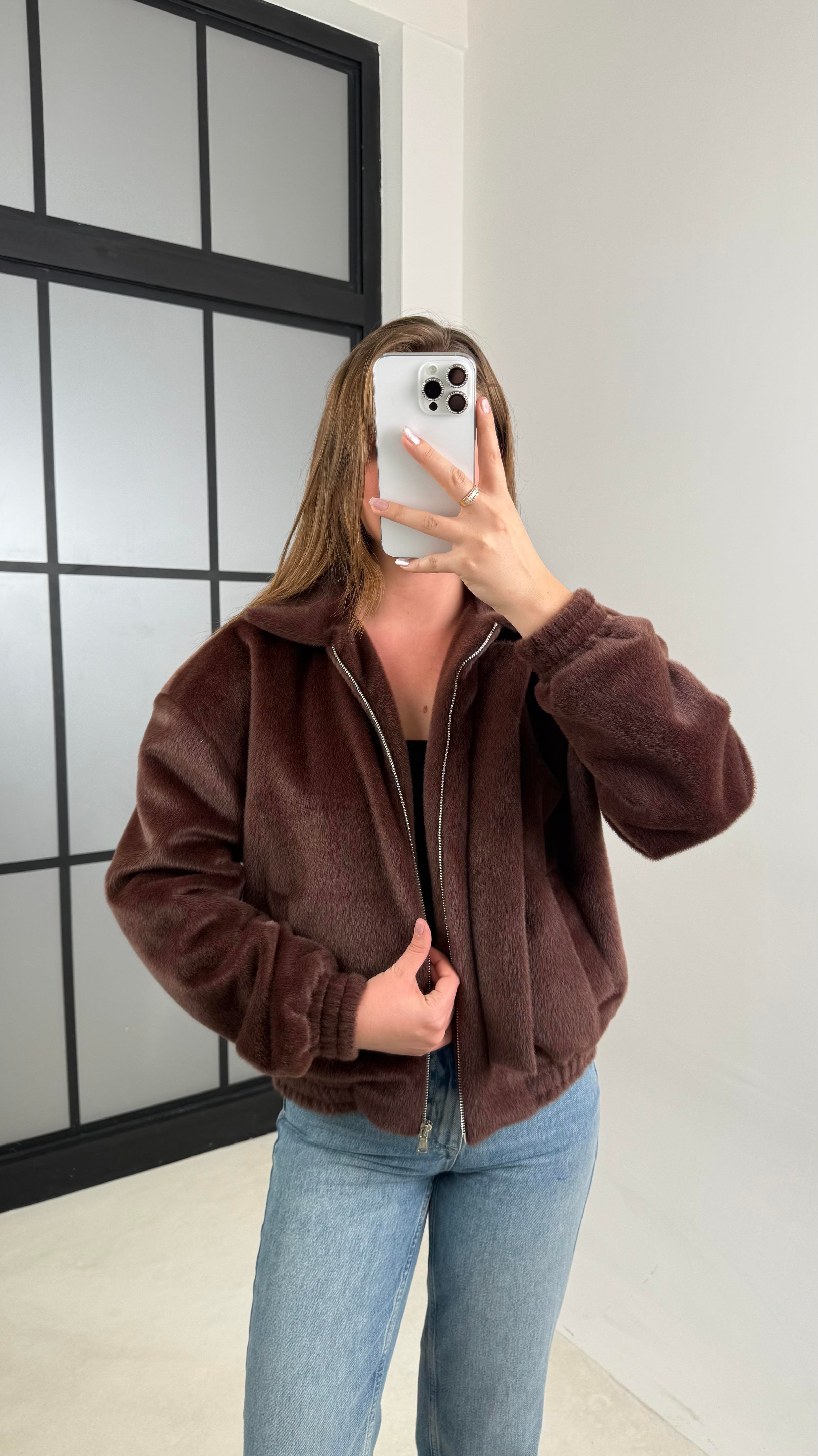 Kahve  Astarlı Kürk Bomber Ceket GAUS-00496GAUSCEKETGAUS-00496