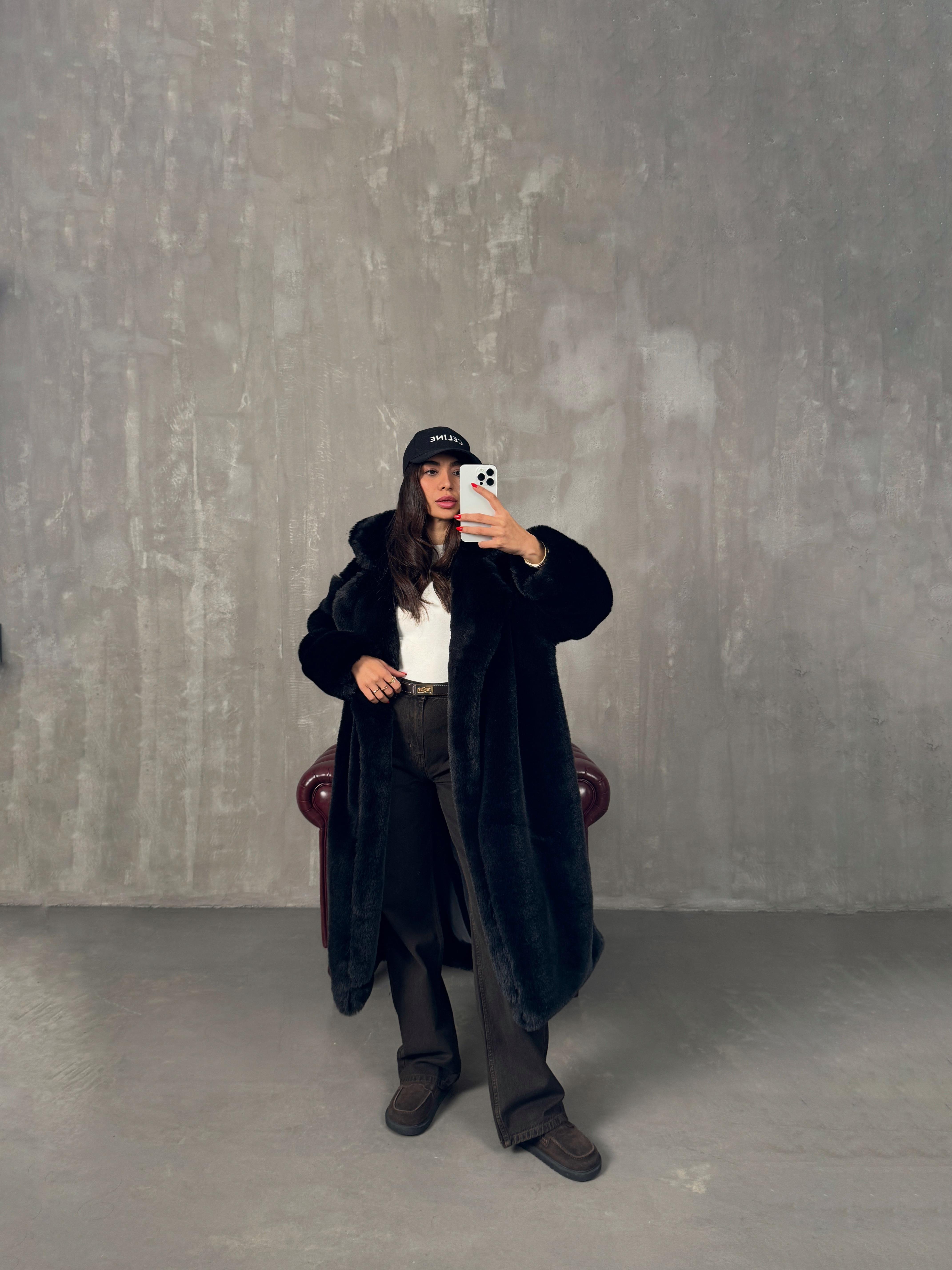 Wody Siyah Astarlı Premium Kürk Kaban 