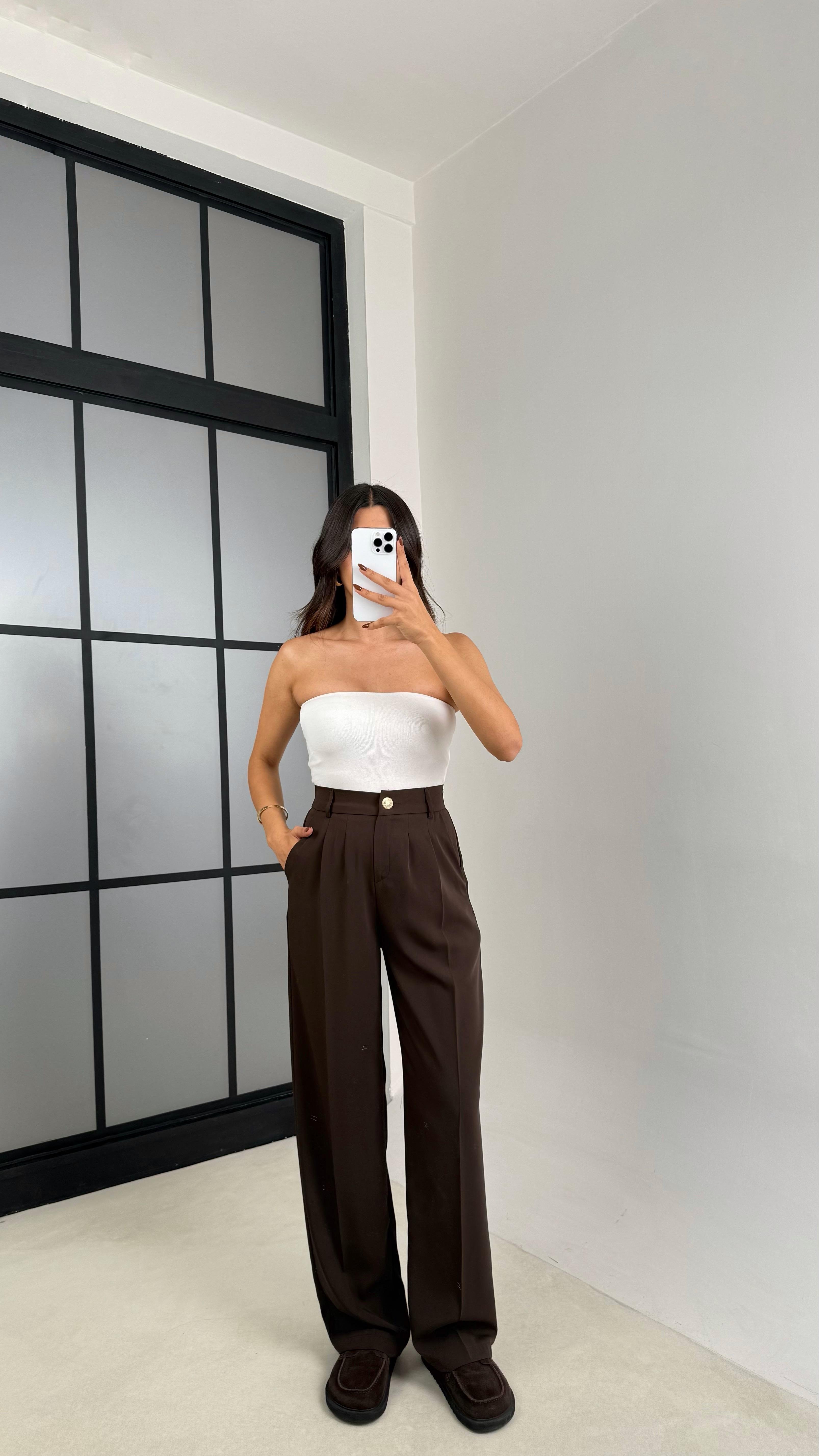 Acı Kahve Gold Düğmeli Beli Lastikli Premium Pantolon GAUS-00141GAUSPANTOLONGAUS-00141