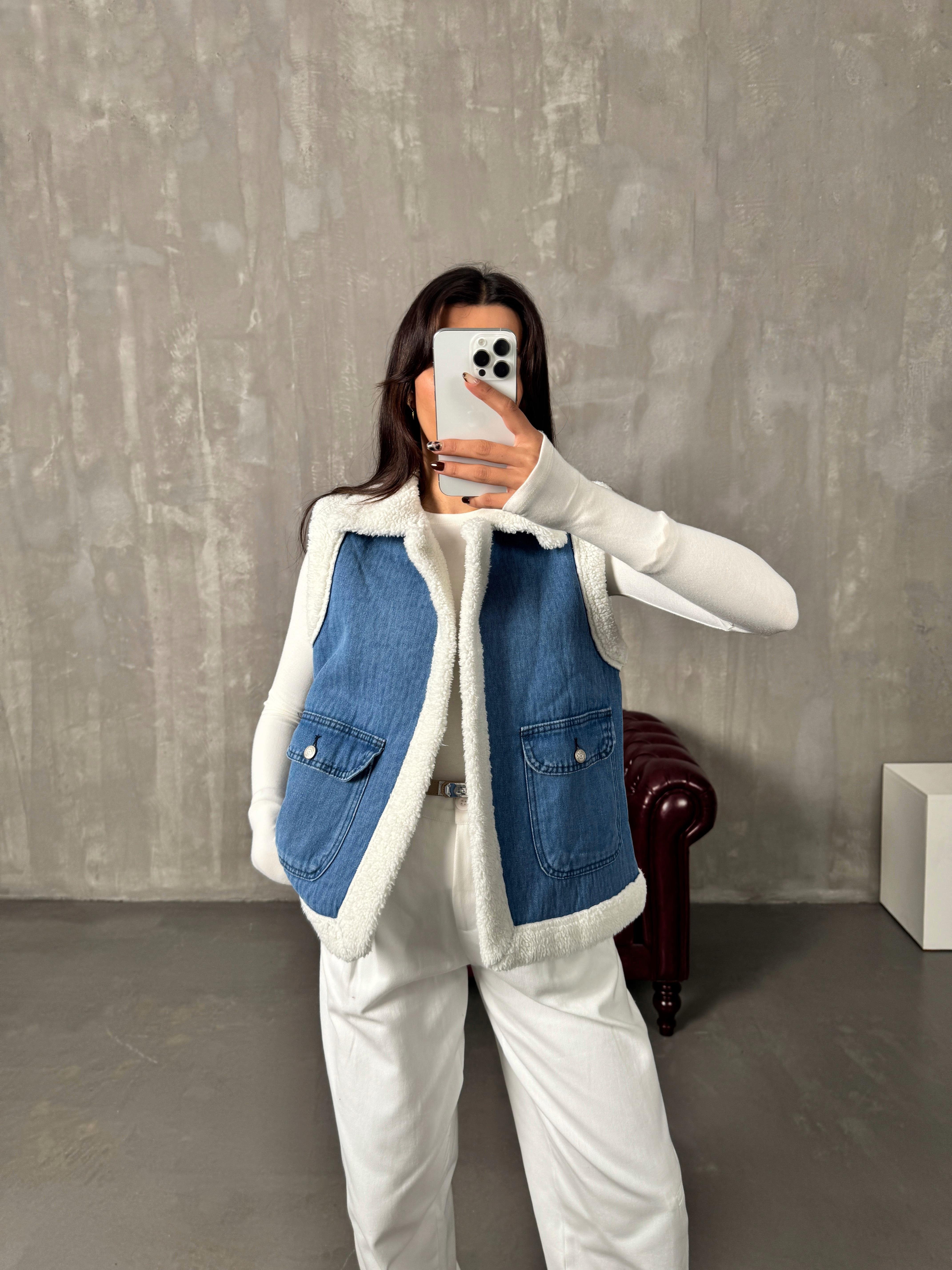 FT Mavi Denim İçi Kürklü Kot YelekGausYELEKGU00903838