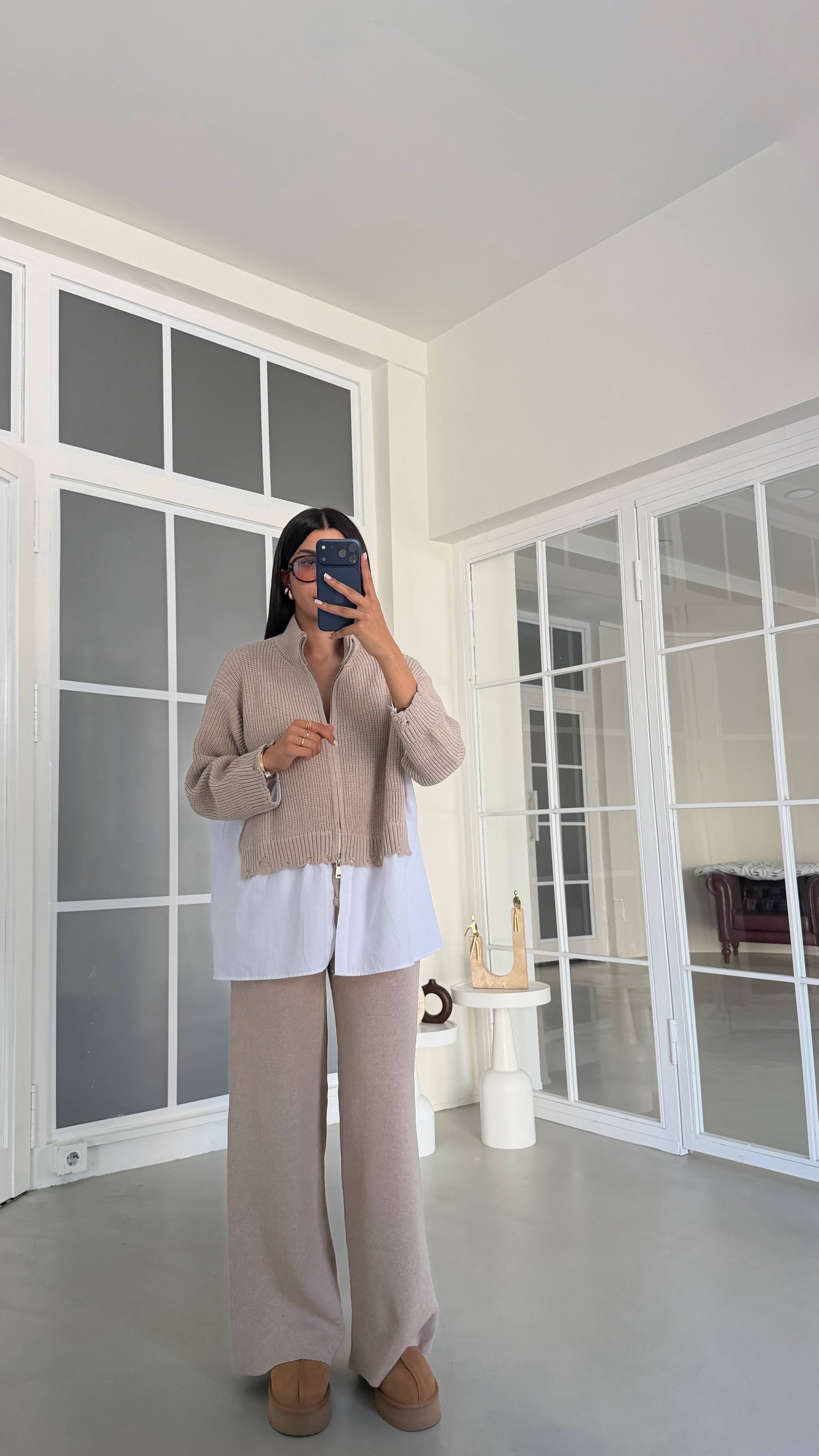 Vizon Gömlek Detaylı Örme Hırka Beli Lastikli Cepli Pantolon İkili Triko Takım GAUS-02132GAUSSuitsGAUS-02132