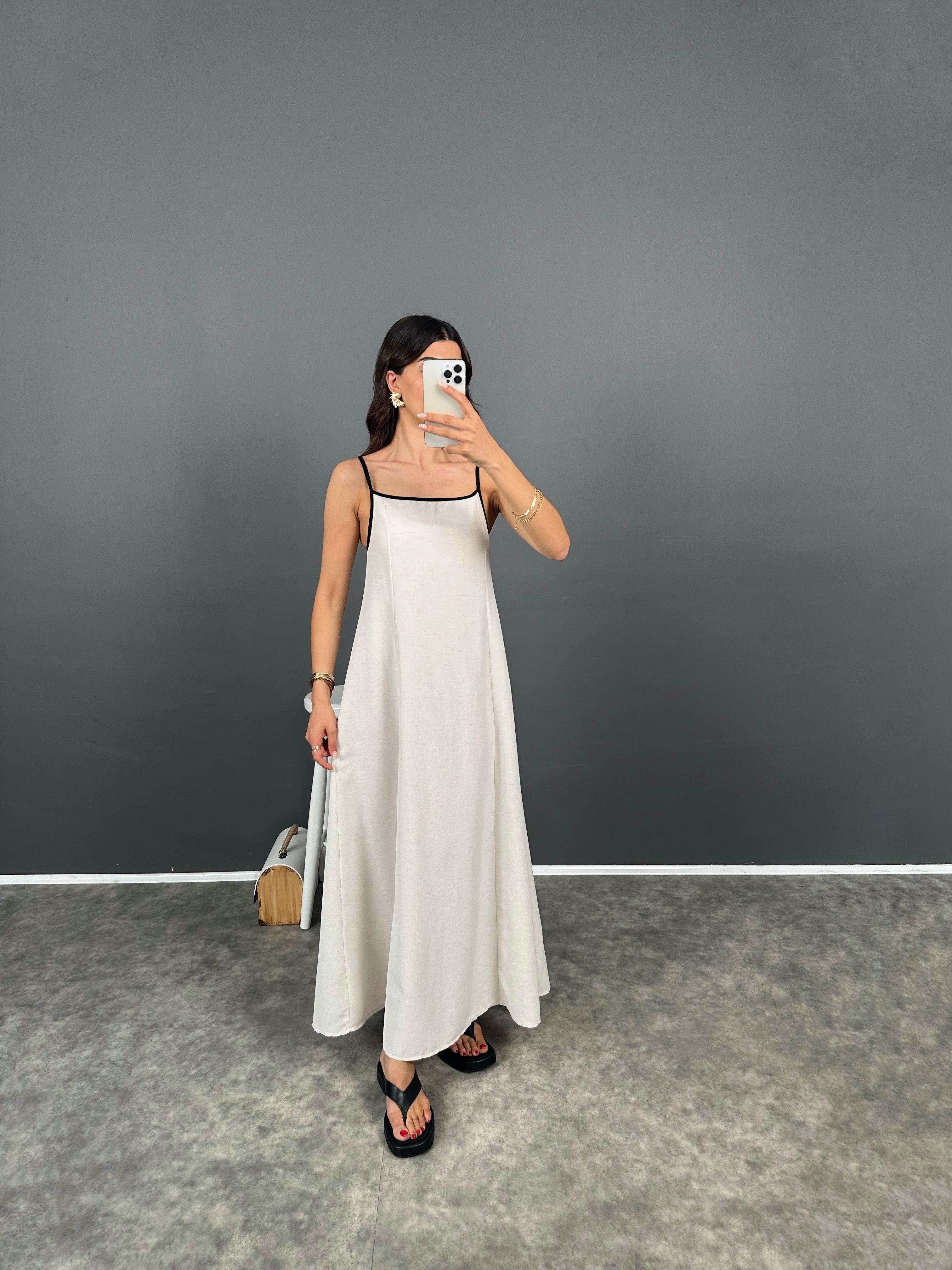 Tenny Taş Keten Sırt Bağlamalı Elbise GausELBİSEGU008359