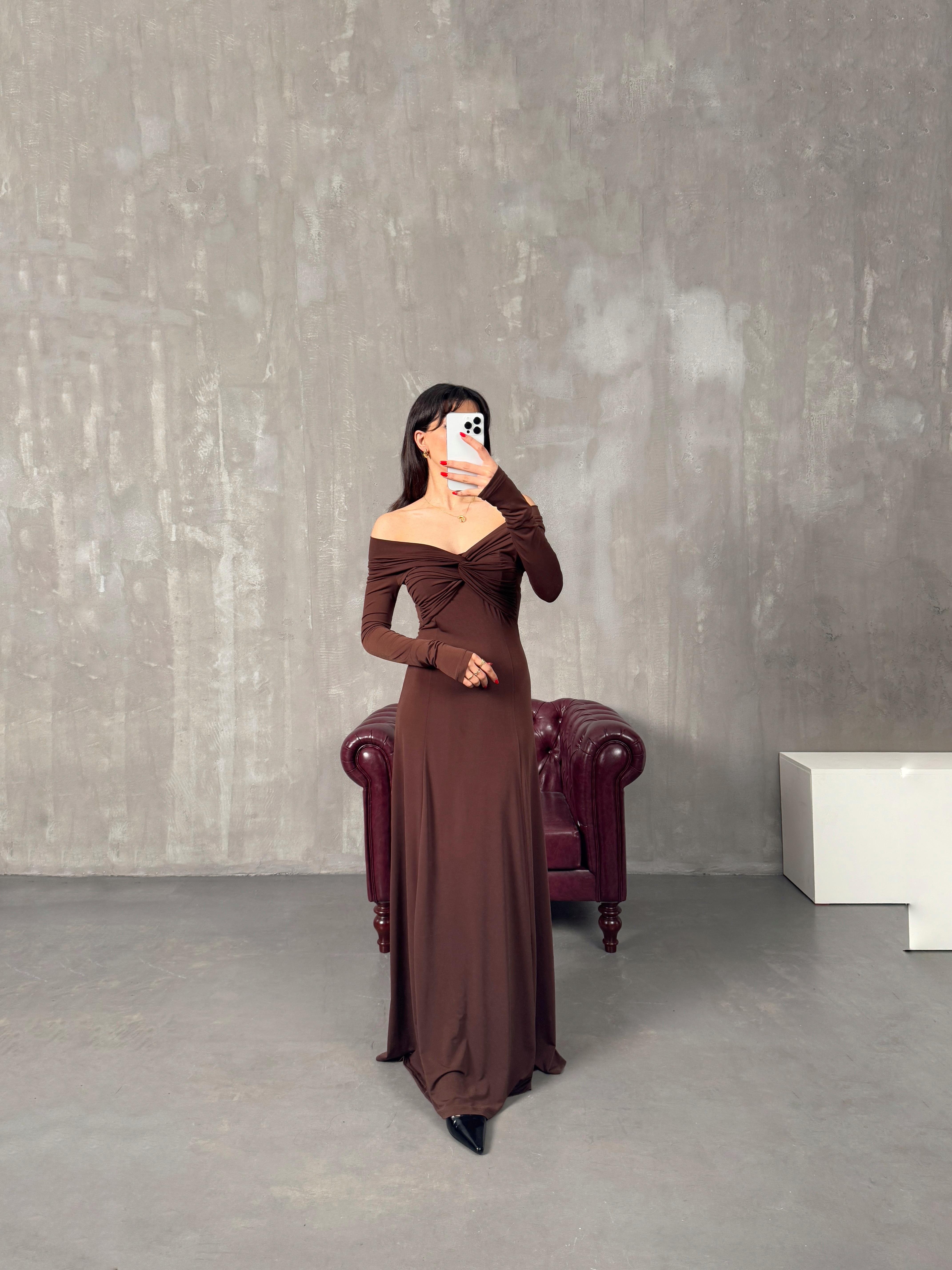 Sonia Kahve Madonna Yaka Pinterest ElbiseGausELBİSEGU00904343