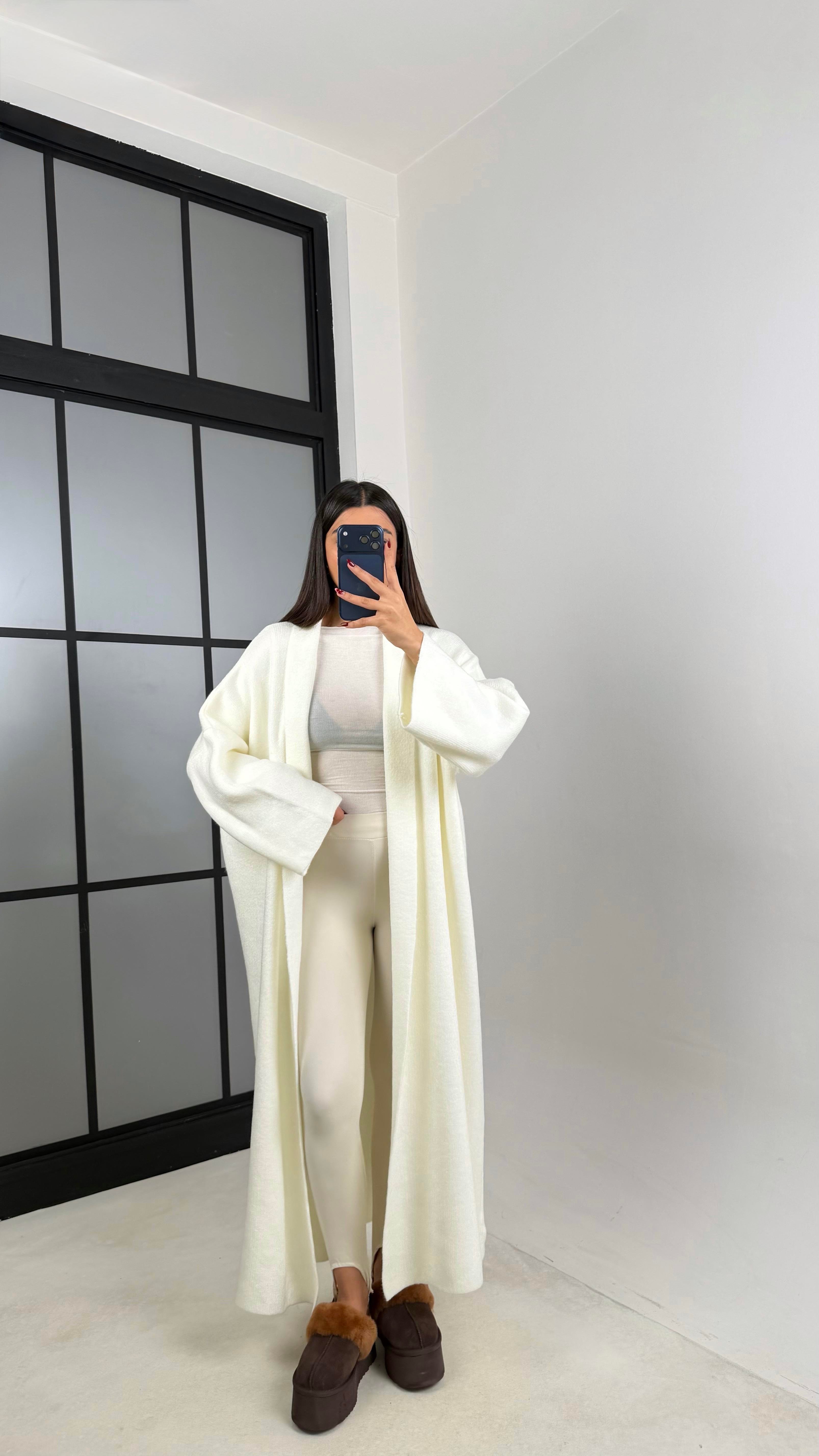 Ekru Oversize Maxi Boy Triko Hırka GAUS-00728GAUSHIRKAGAUS-00728
