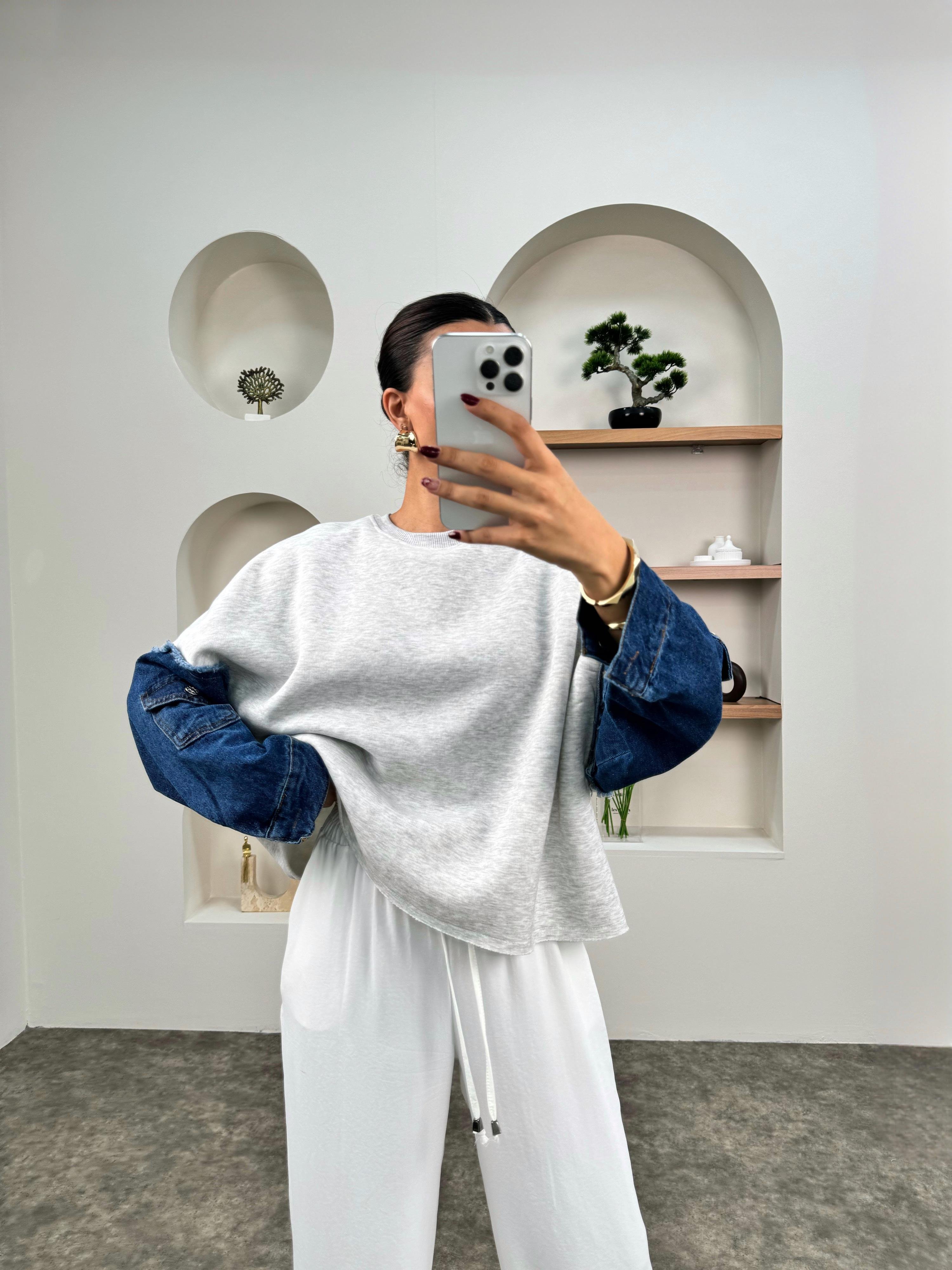 Pera Gri Denim Kol Detaylı SweatshirtGausSWEATSHIRTGU00903528