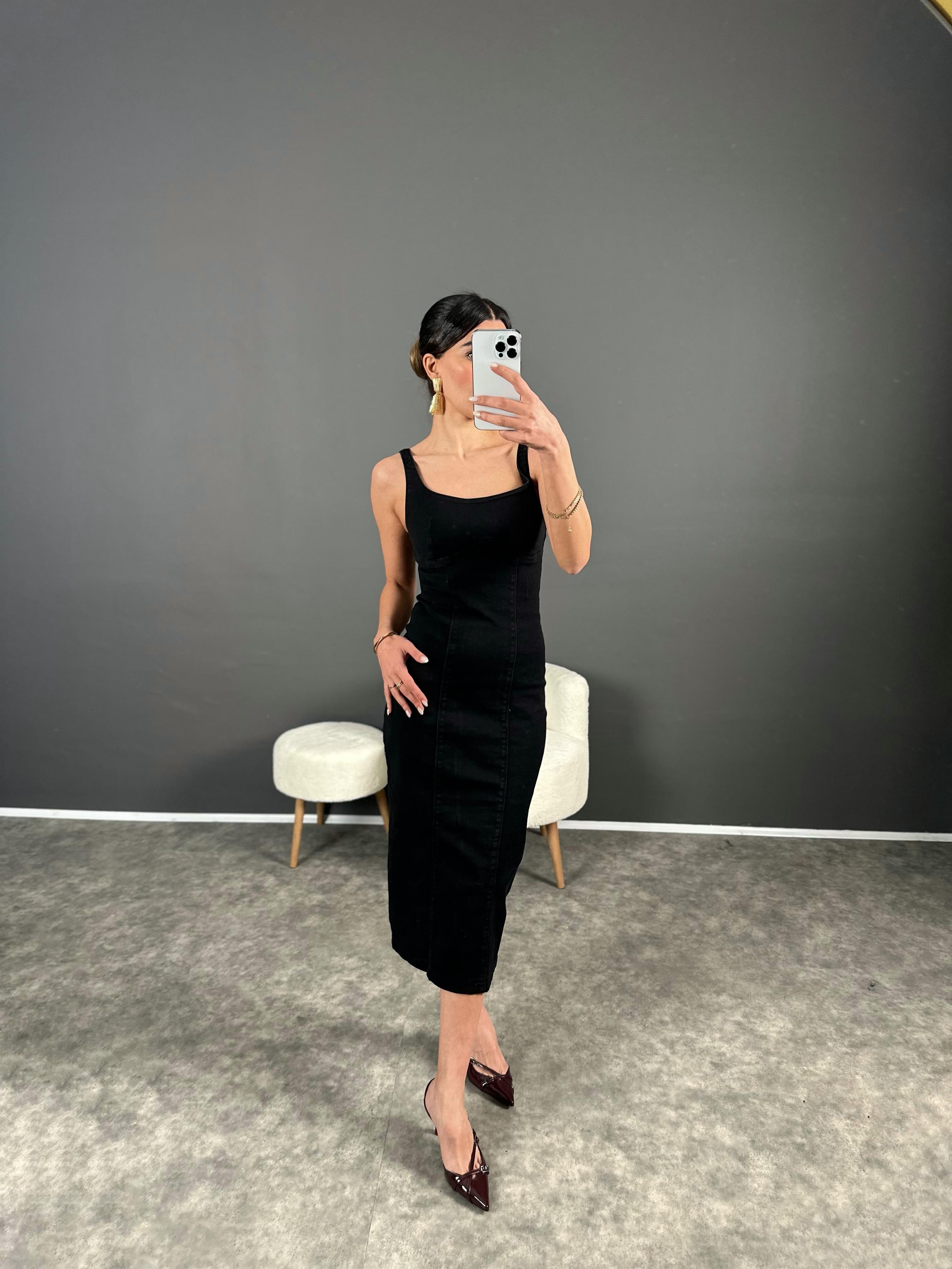 Monia Koyu Füme Jean Yırtmaçlı Kalem ElbiseGausELBİSEGU004547