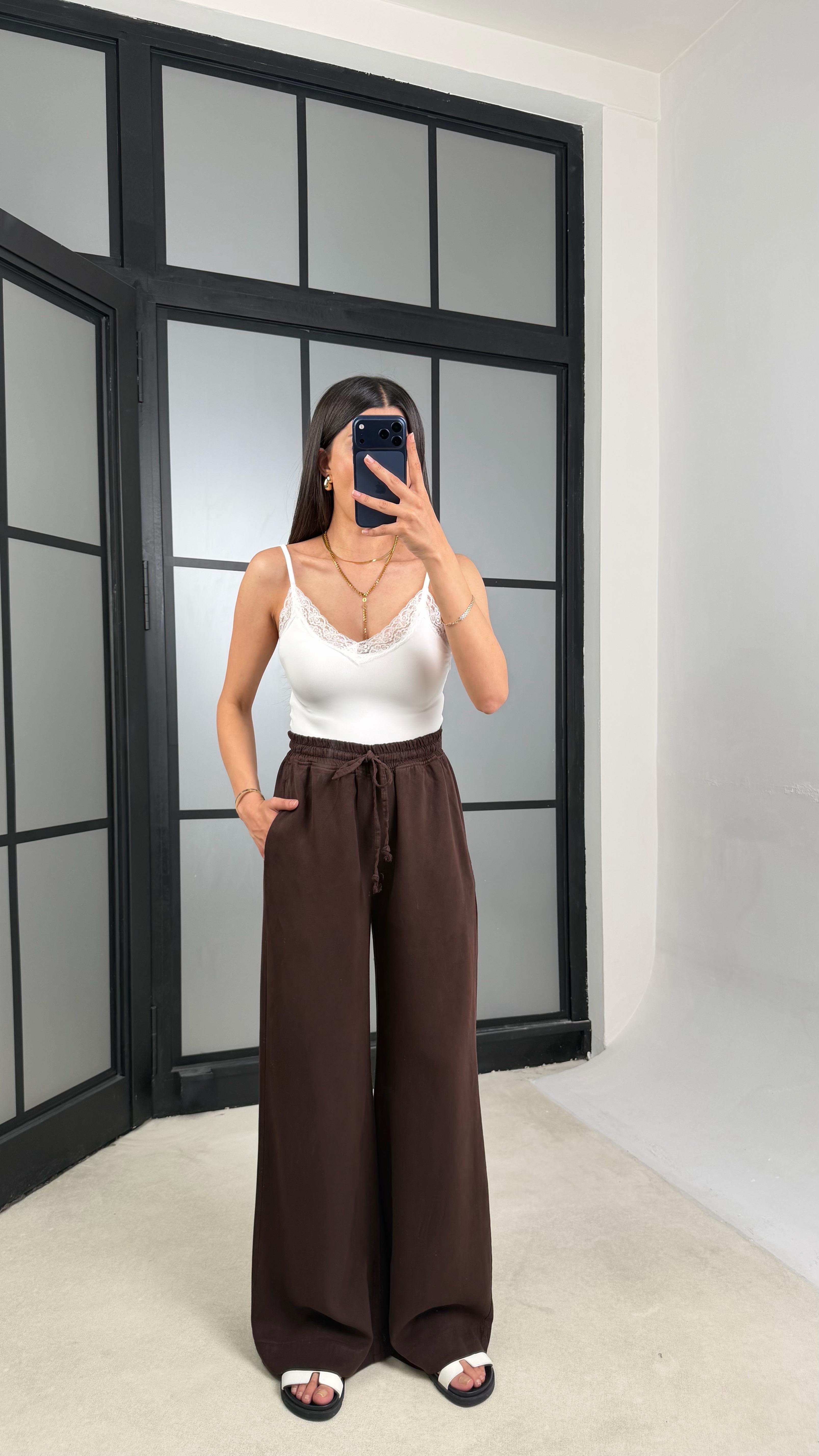 Kahve Beli Lastikli Tencel Denim Pantolon GAUS-01474GAUSDENİM PANTOLONGAUS-01474