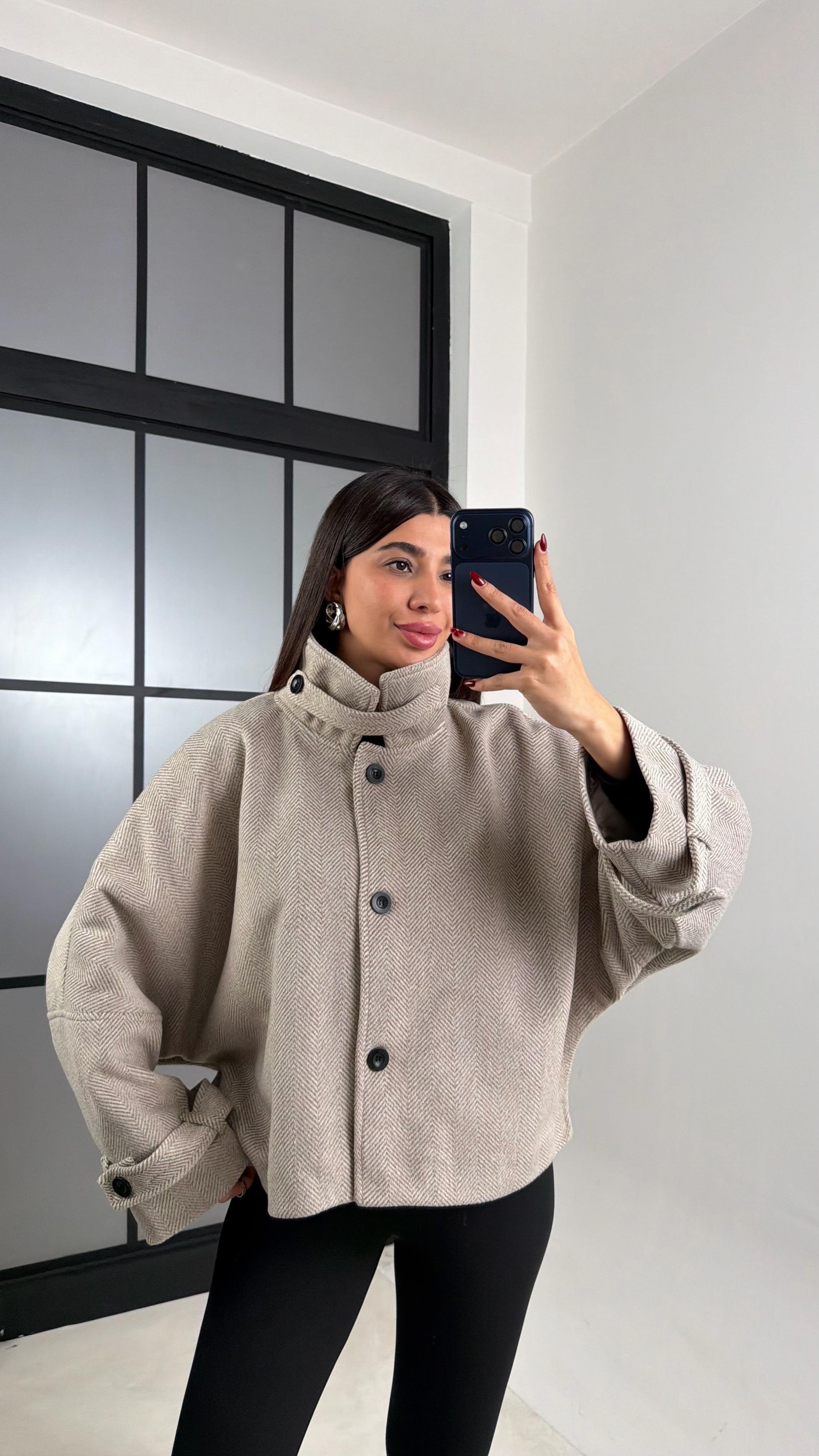 Taş Dik Yaka Balıksırtı Astarlı Kaşe Ceket GAUS-00738GAUSCEKETGAUS-00738