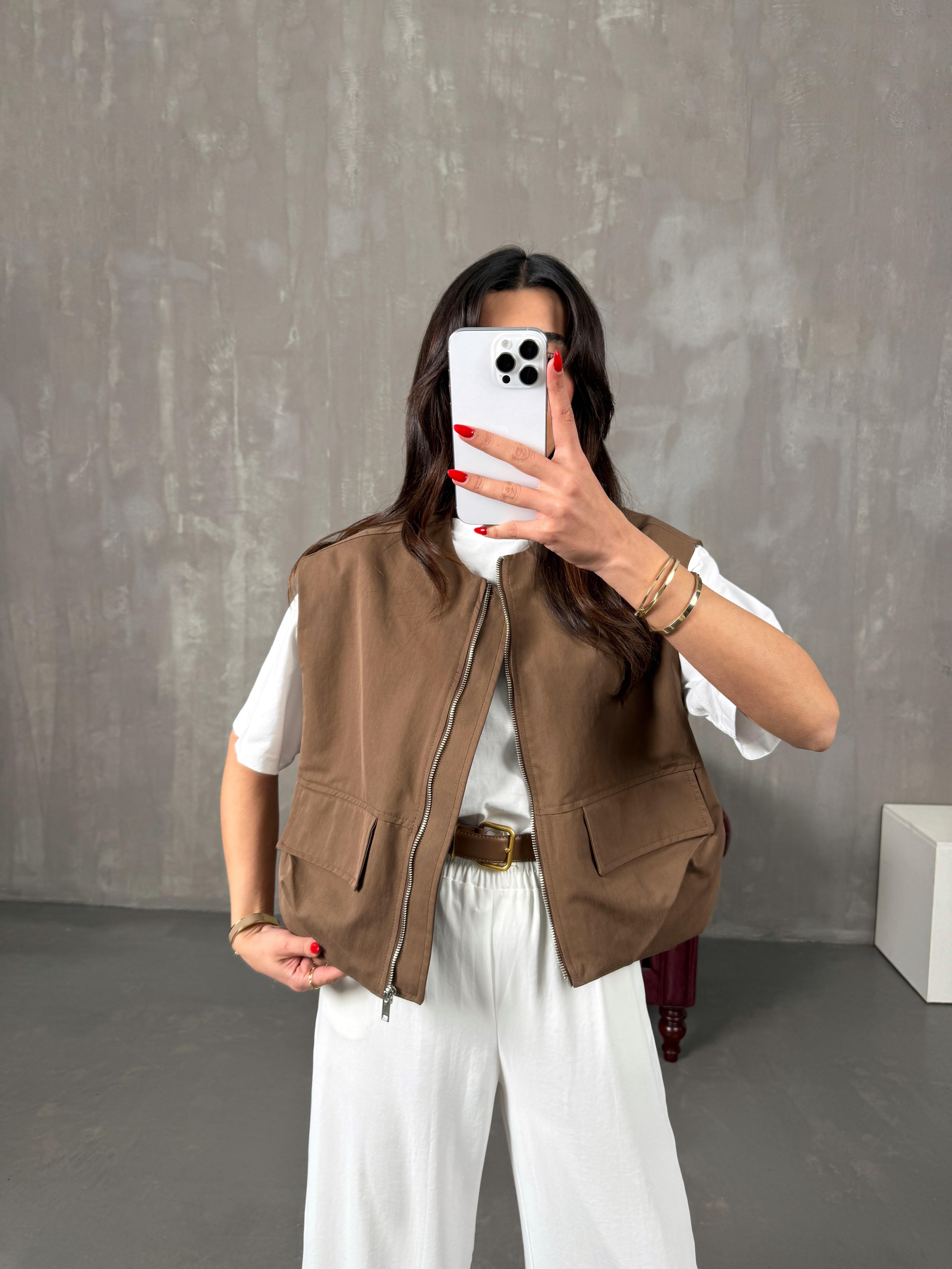 Nela Kahve Astarlı Muadil Premium YelekGausYELEKGU100579