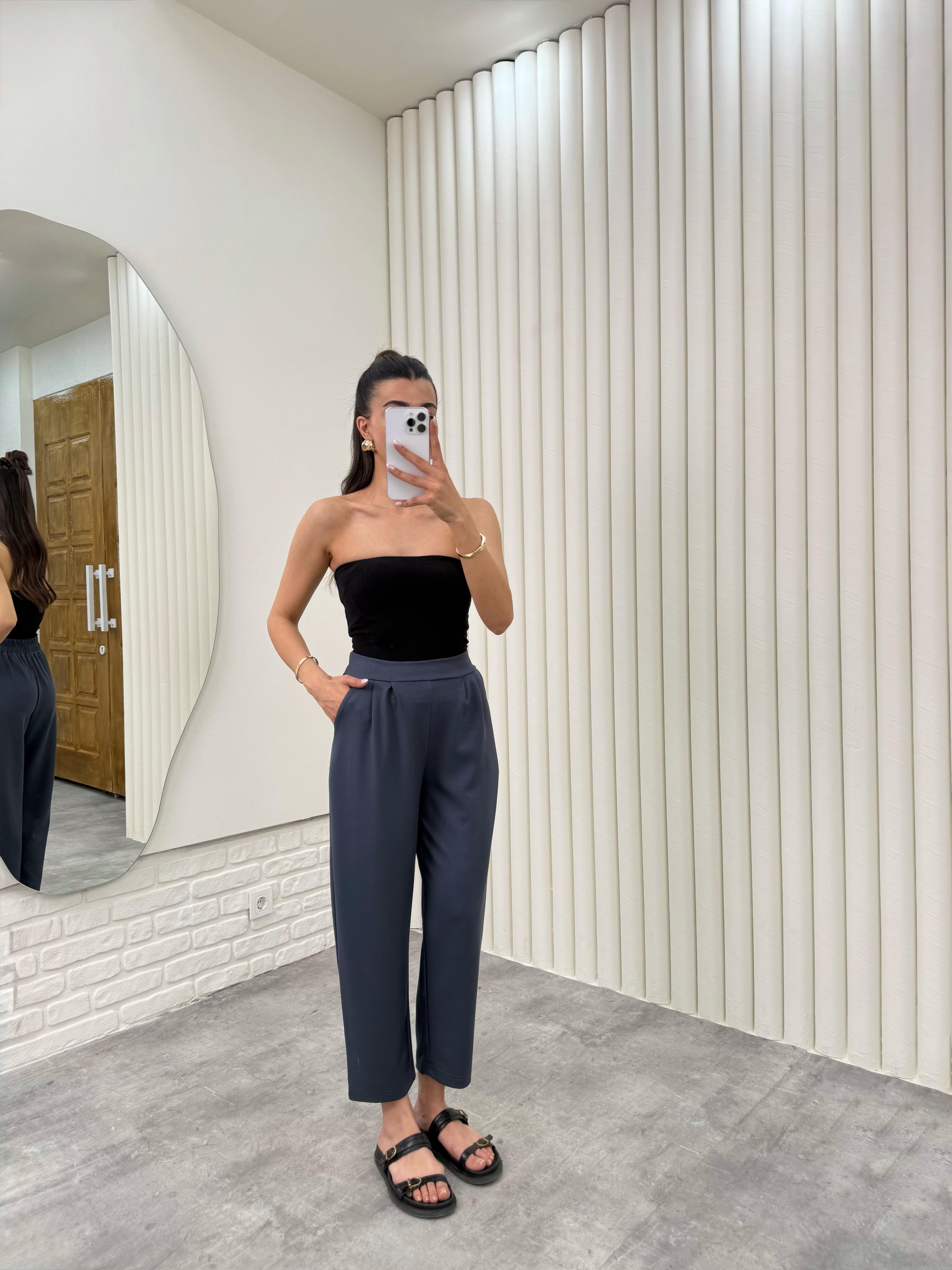 Antrasit  Beli Lastikli Cepli Harem Pantolon Gaus00308GausPANTOLONGU1001707
