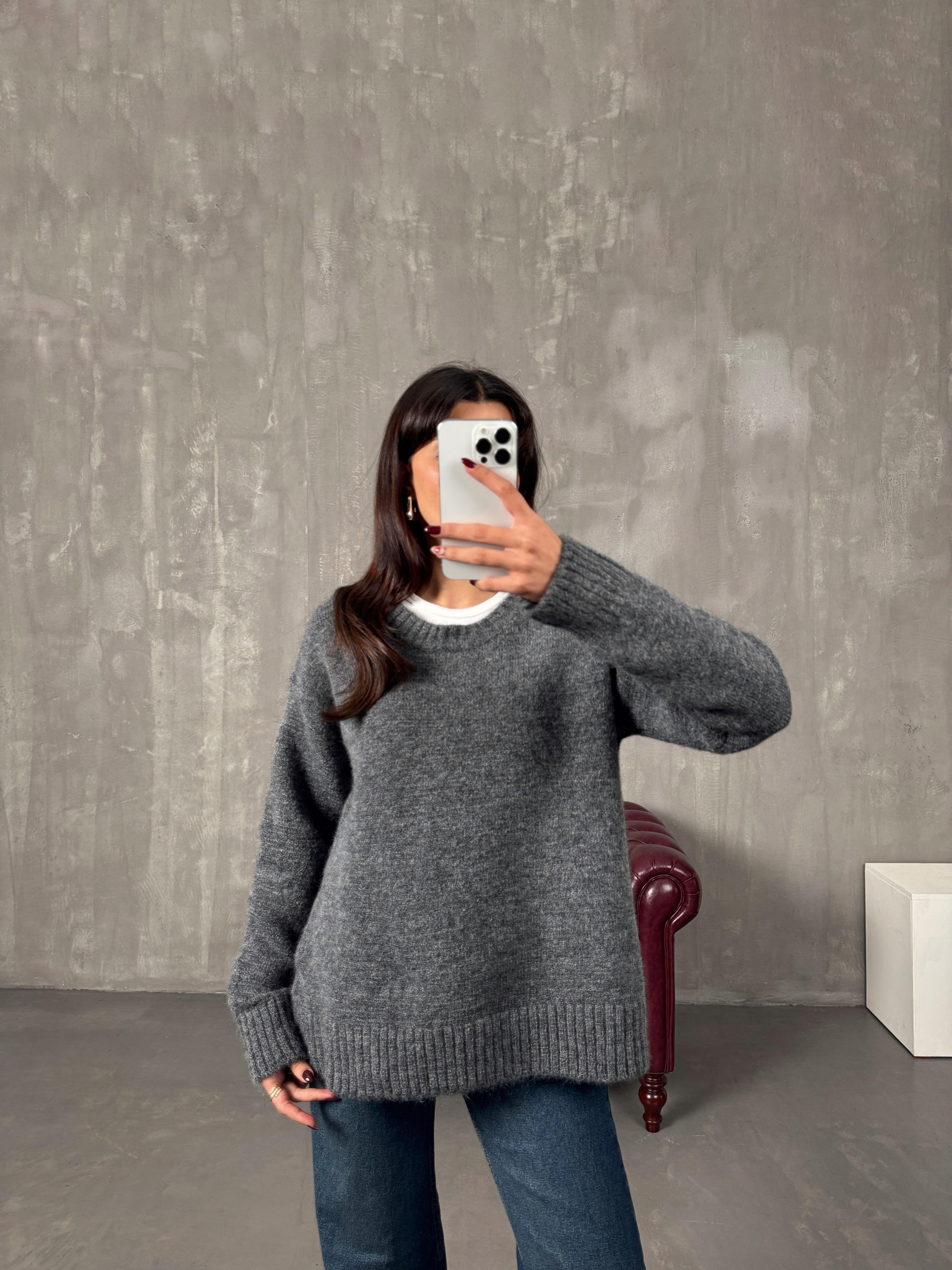 Massi Gri Bisiklet Yaka Yumuşak Triko Kazak