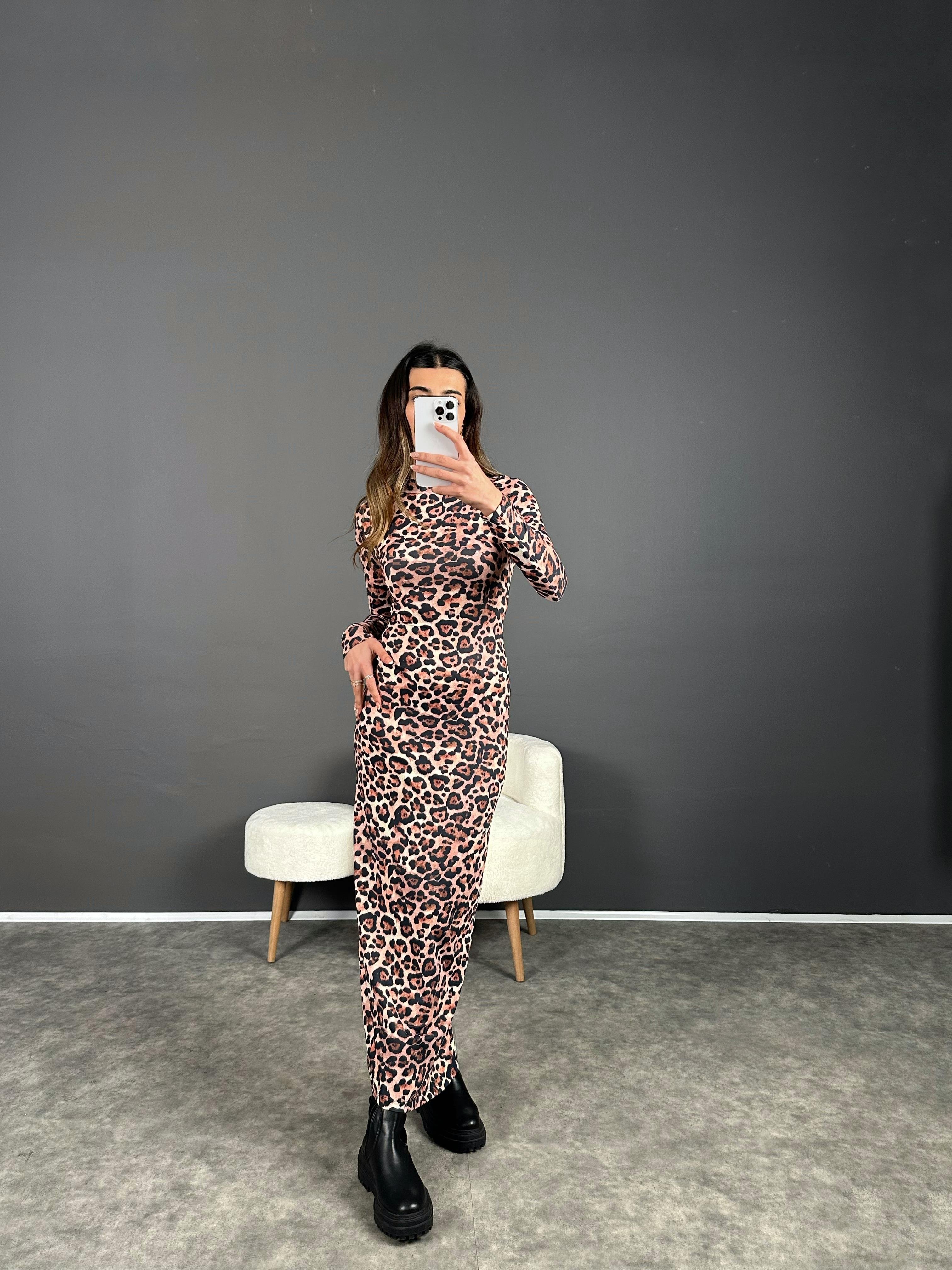 Viral Leoparlı Maxi Boy Elbise GausELBİSEGU004194