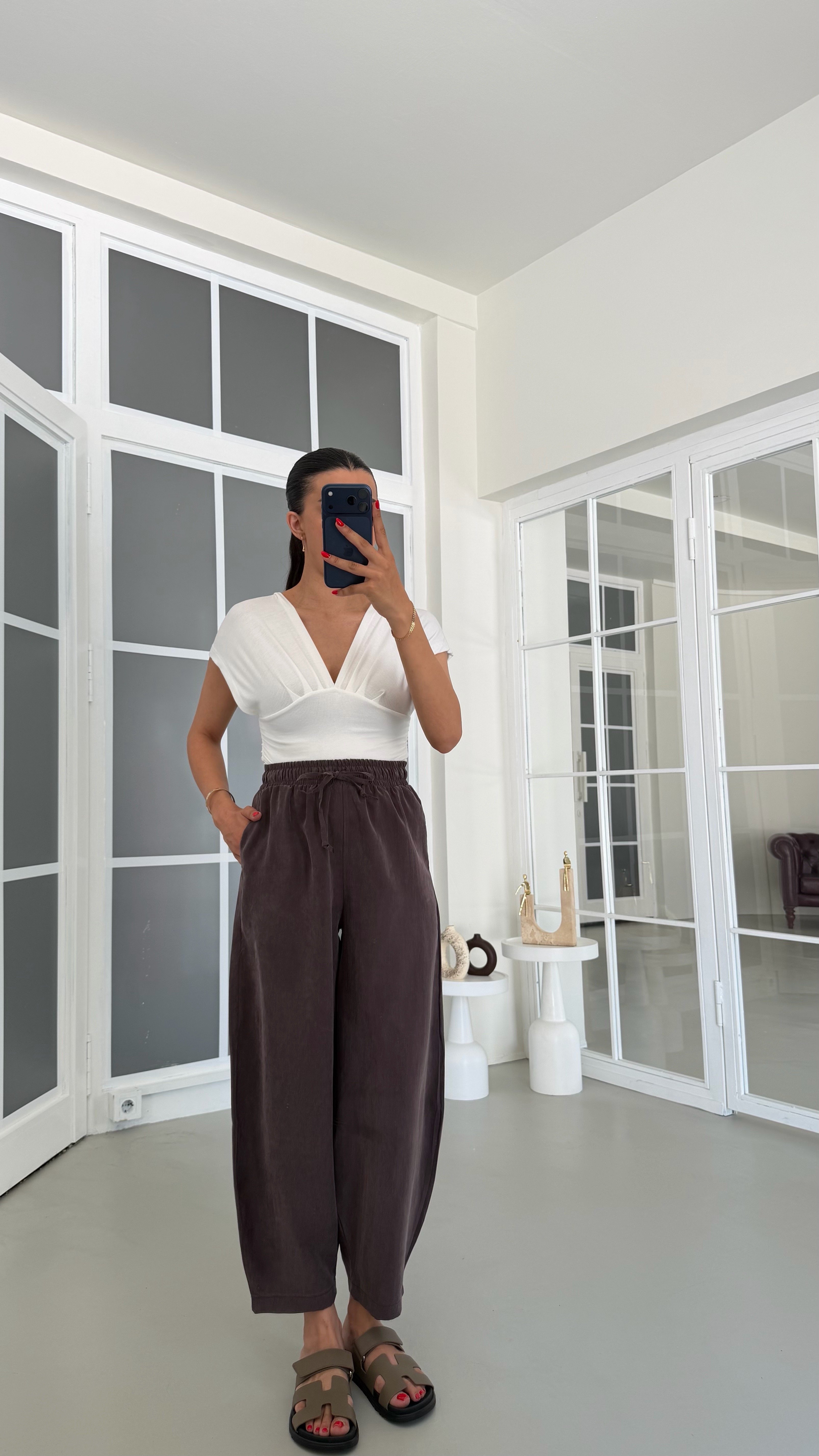 Kahve MD Muadil Beli Lastikli Tencel Pantolon GAUS-01848GAUSPANTOLONGAUS-01848