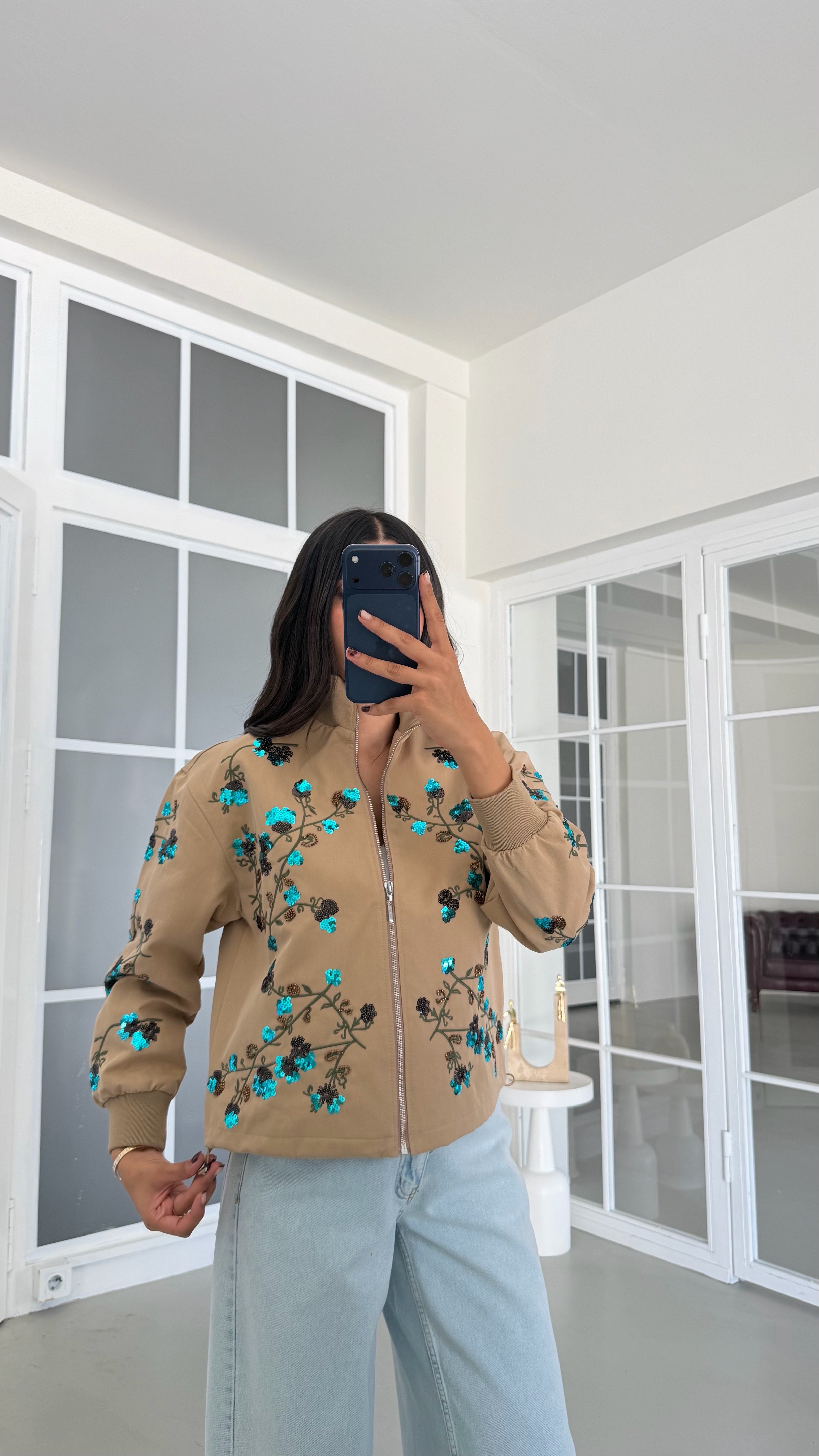 Camel Payet Nakışlı Astarlı Bomber Ceket GAUS-01934GAUSJacketsGAUS-01934