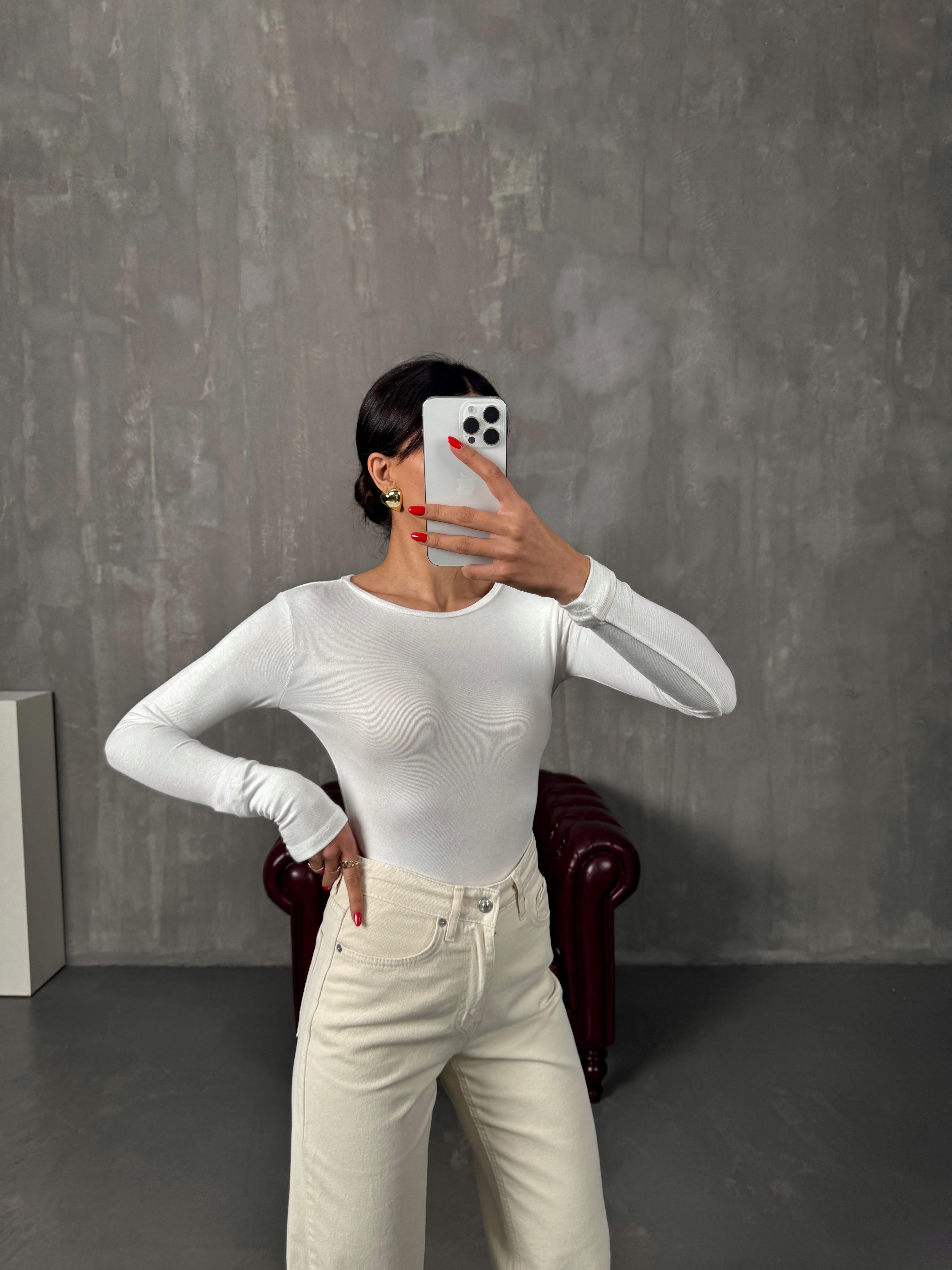 Toffe Ekru Oys Kumaş Geniş Yaka Bluz