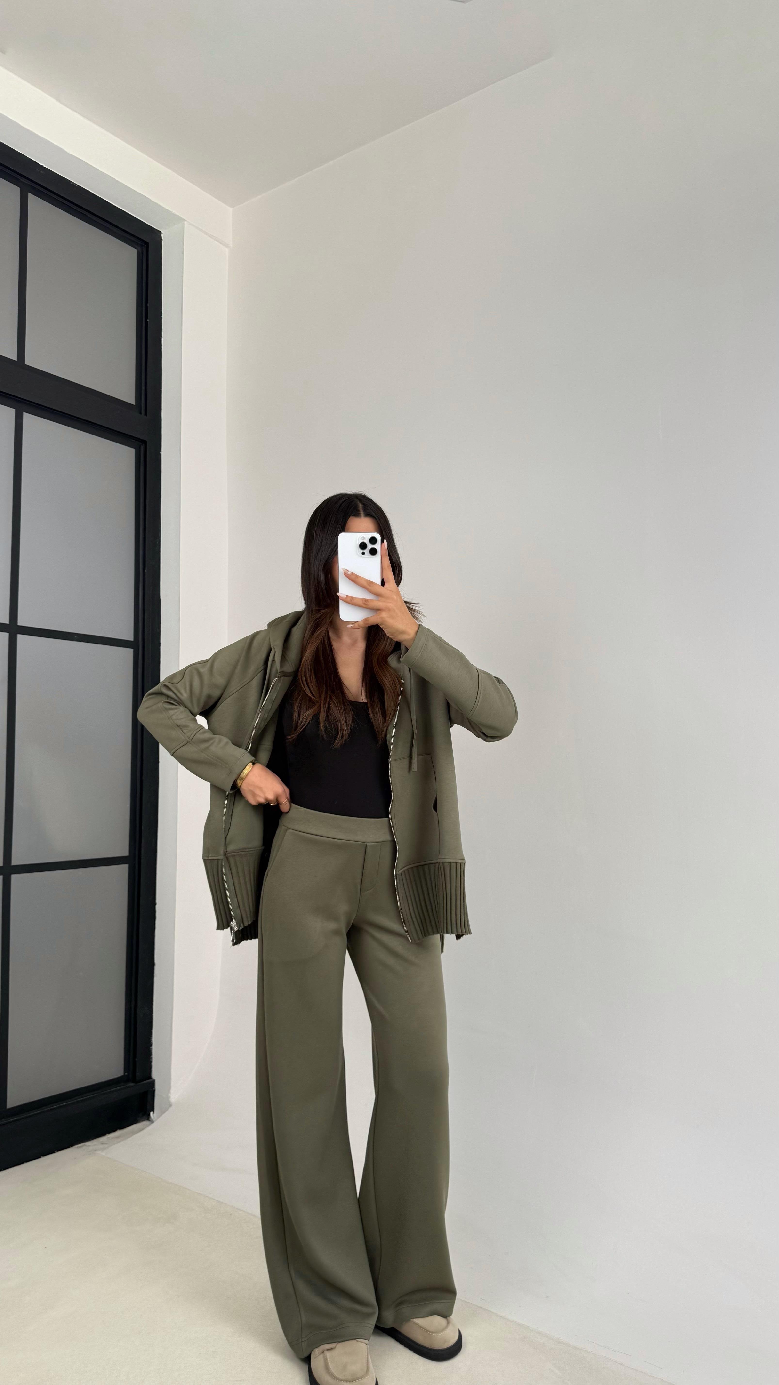 Haki Kapüşonlu Hırka Beli Lastikli Pantolon İkili Premium Takım GAUS-0075GAUSTAKIMGAUS-0075