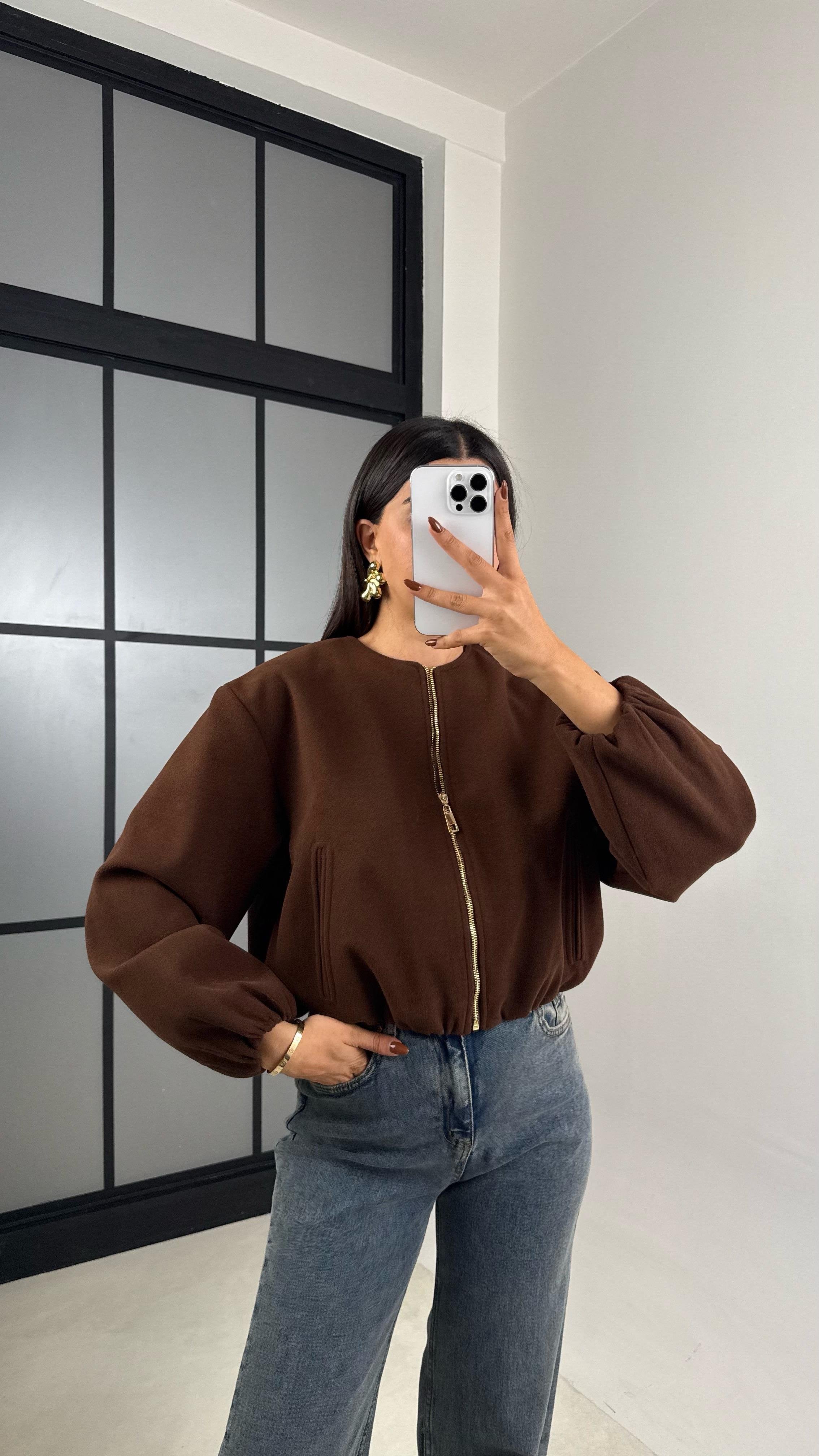 Acı Kahve Astarlı Cepli Kaşe Bomber Ceket GAUS-00191GAUS السترات  GAUS-00191