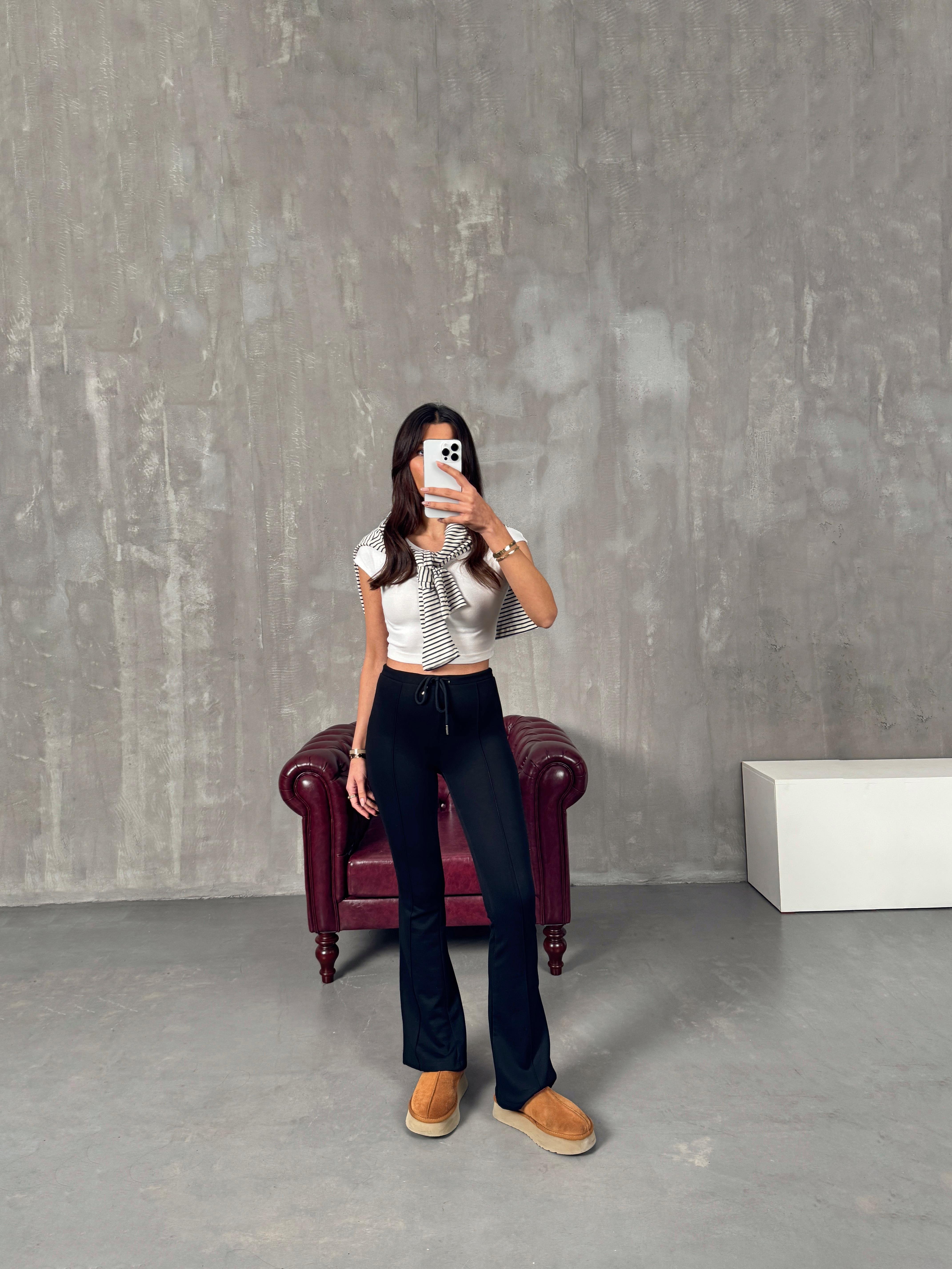Lefko Siyah ZR Model Çımalı İspanyol Paça PantolonGausPANTOLONGU00904197