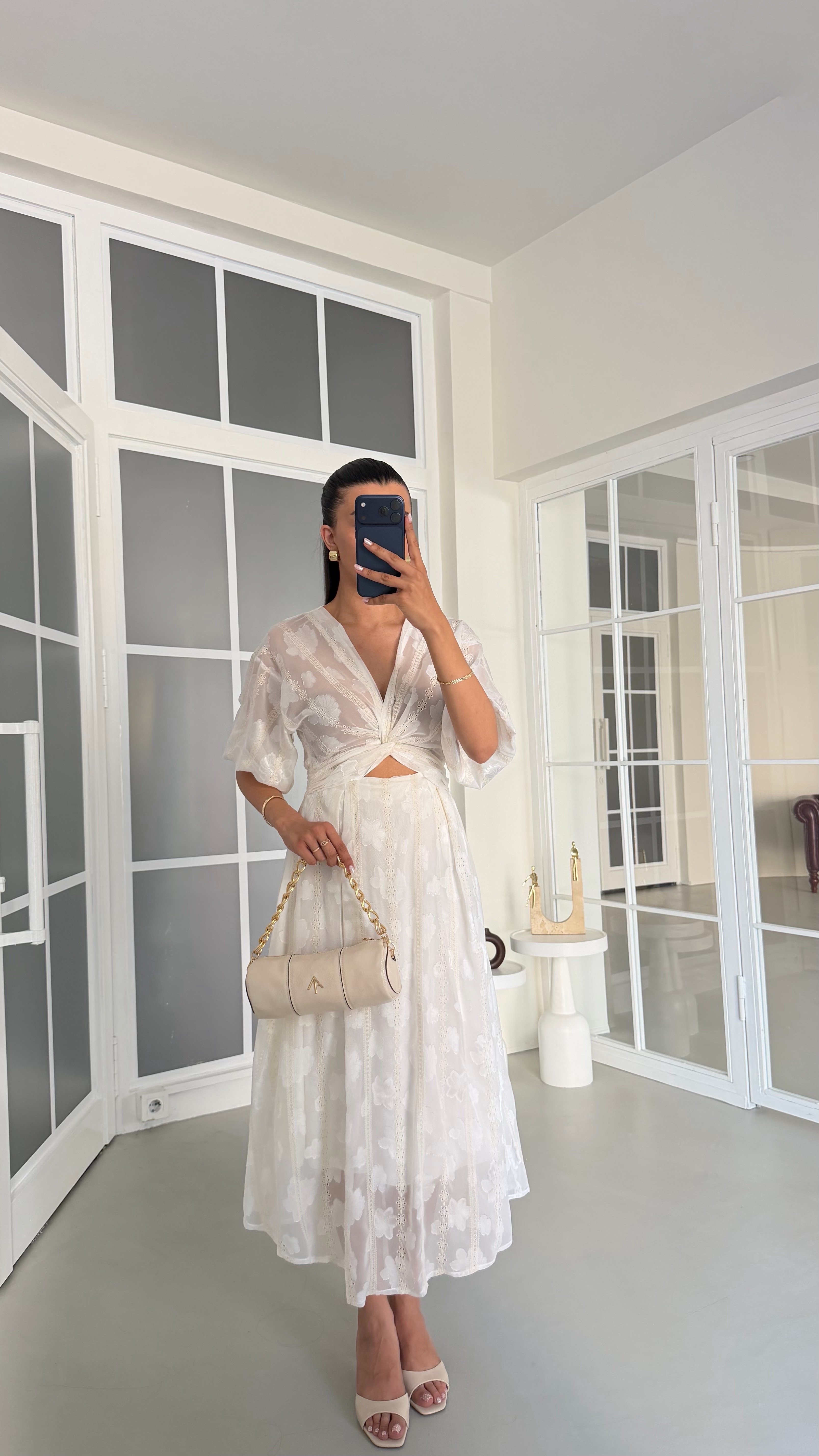 Ekru Transparan Fisto Detaylı Elbise GAUS-01727GAUSELBİSEGAUS-01727