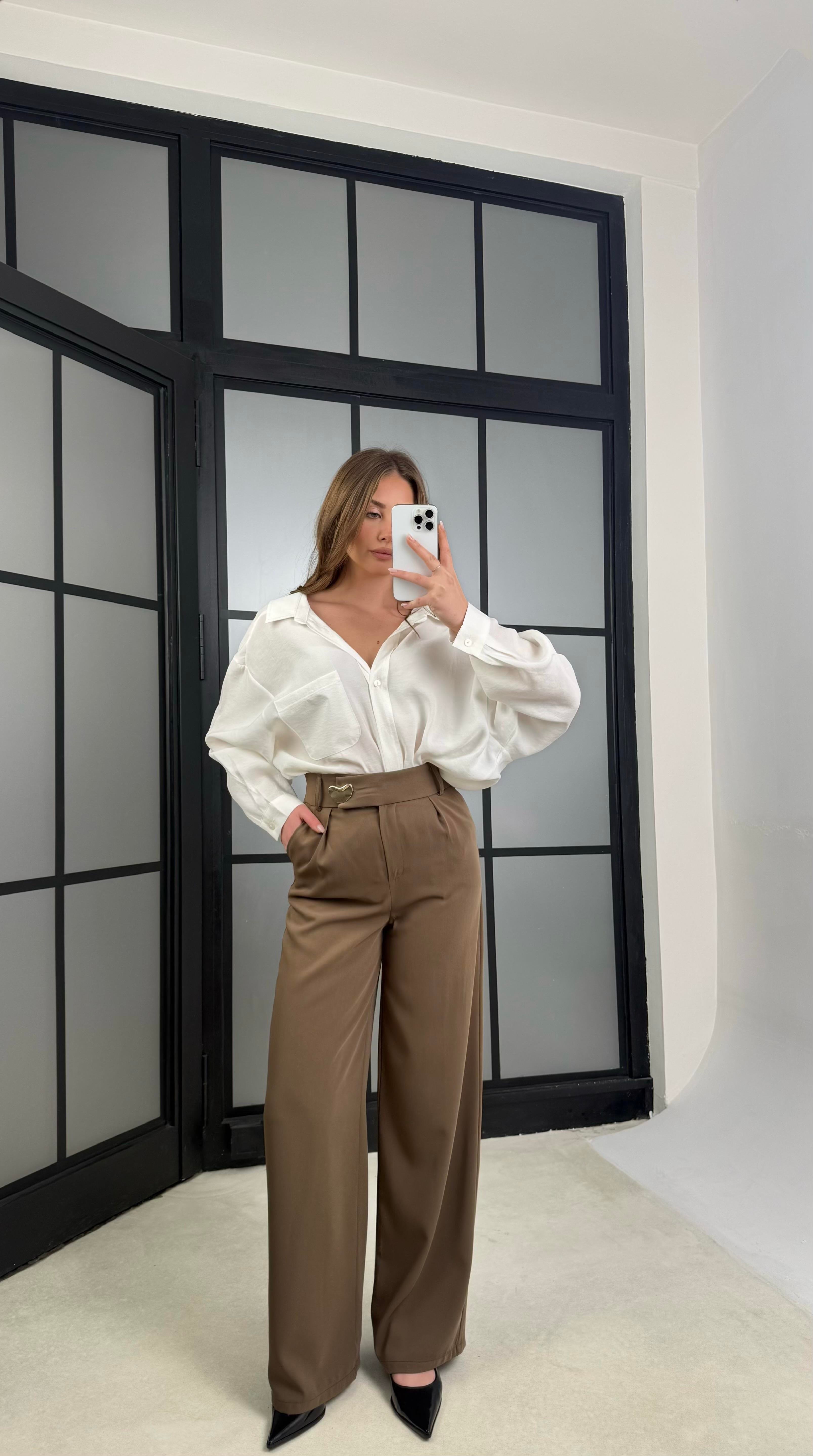 Haki Gold Toka Detaylı Pantolon GAUS-01168GAUSPantsGAUS-01168