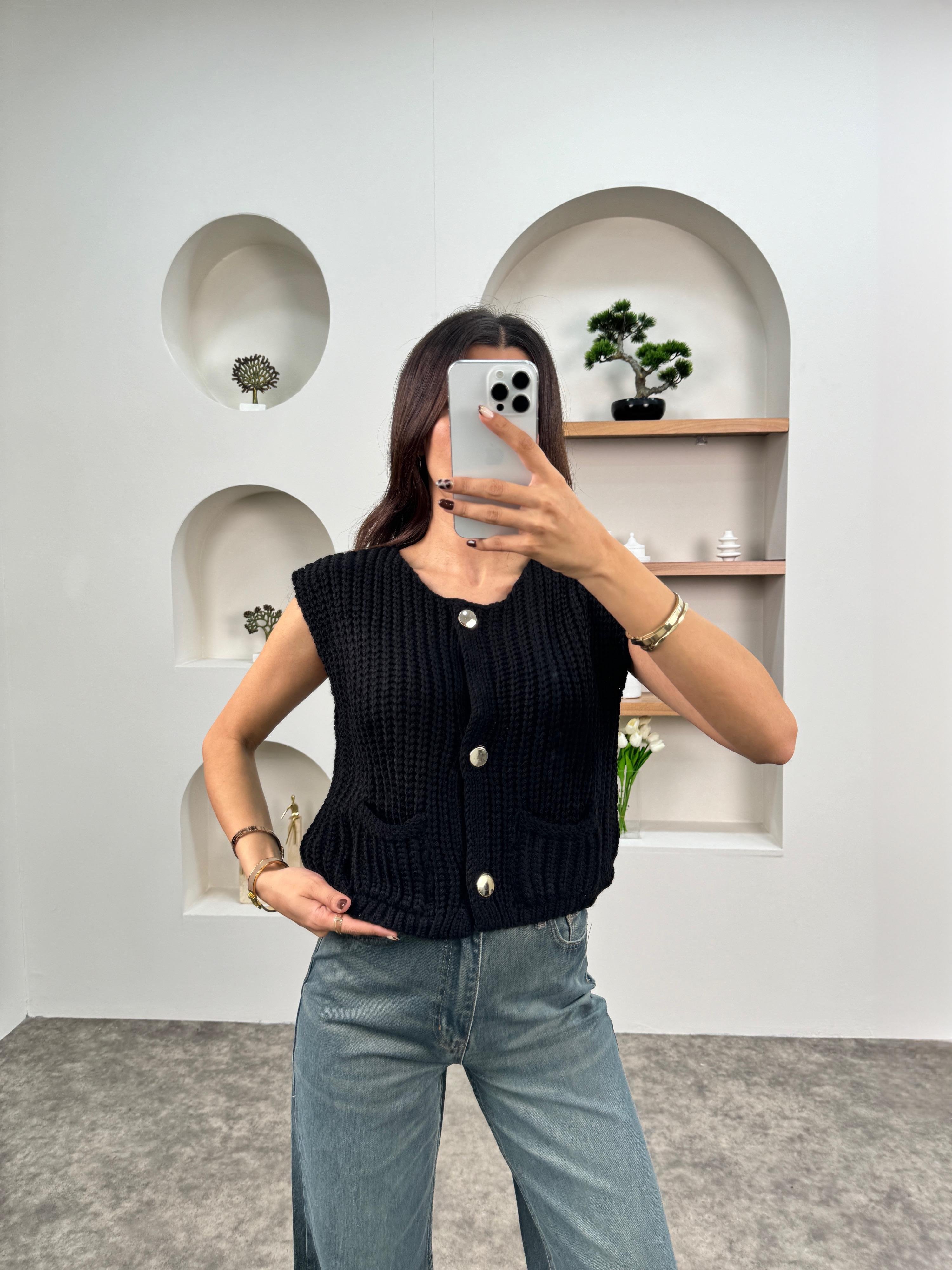 Maje Siyah ZR Model Düğmeli Yelek Hırka GausHIRKAGU00903758