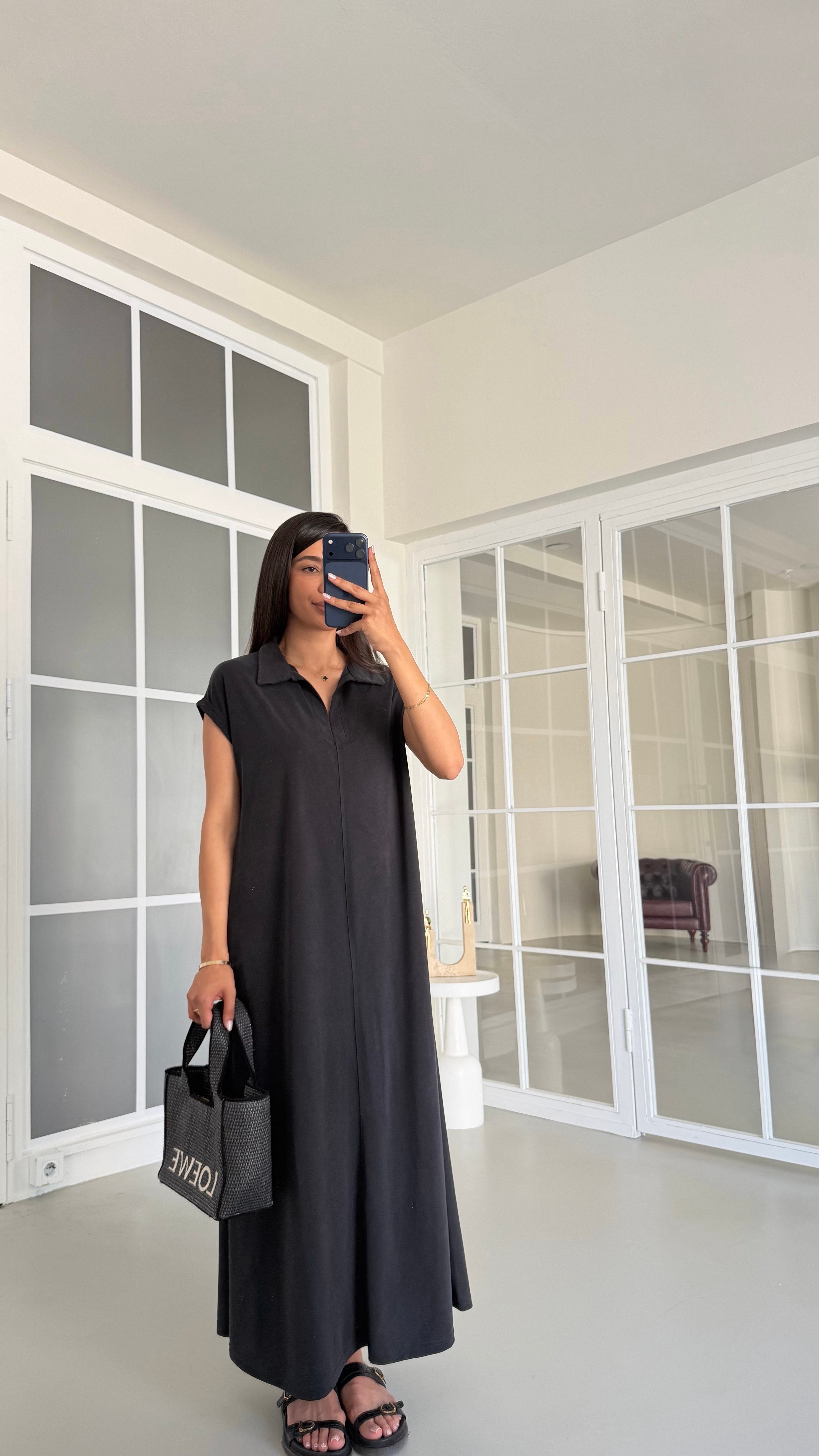 Siyah OYS Model Polo Yaka Basic Elbise GAUS-01728GAUSELBİSEGAUS-01728