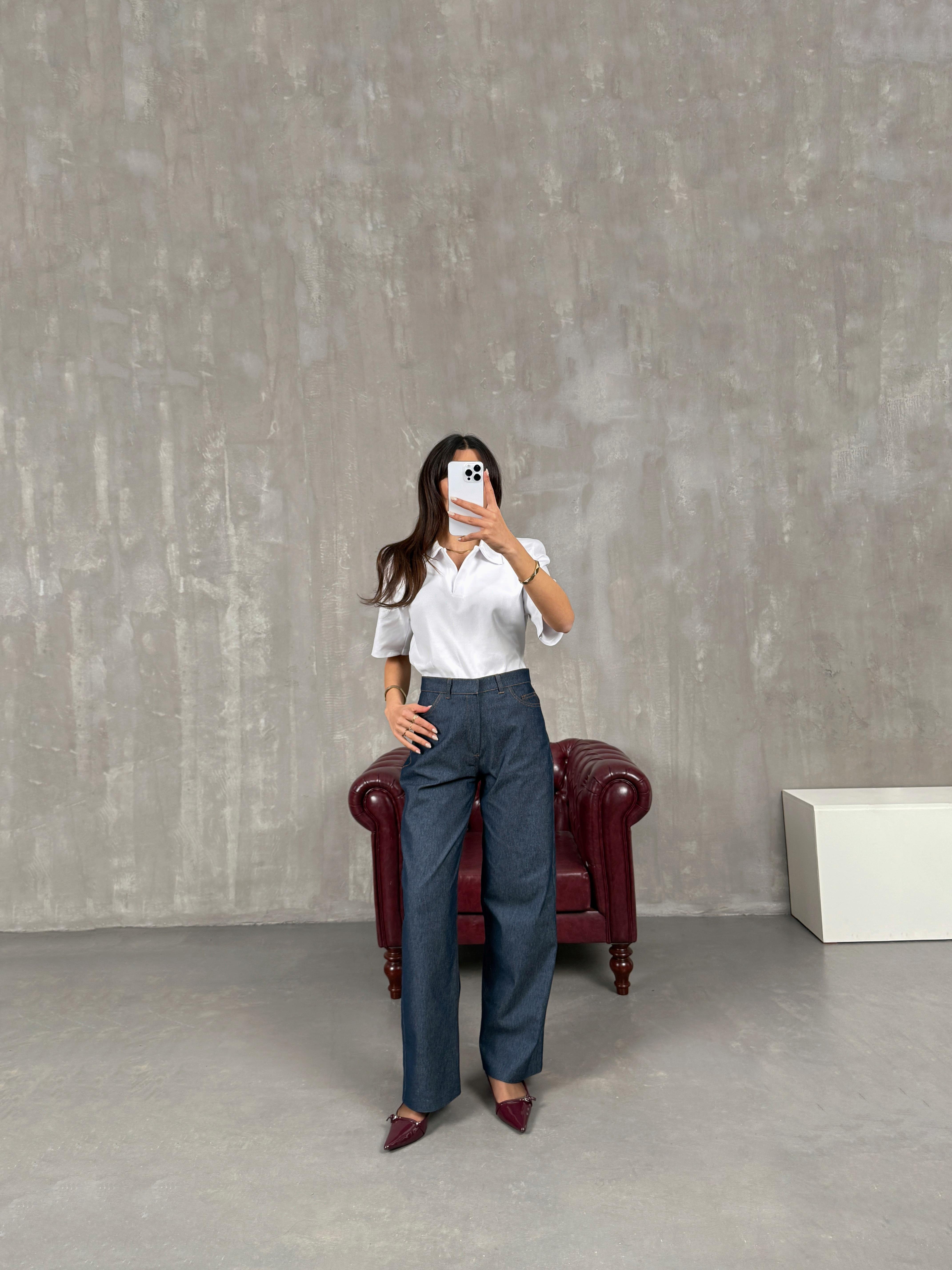 نادين جينز دينيم أزرق قصة مستقيمة