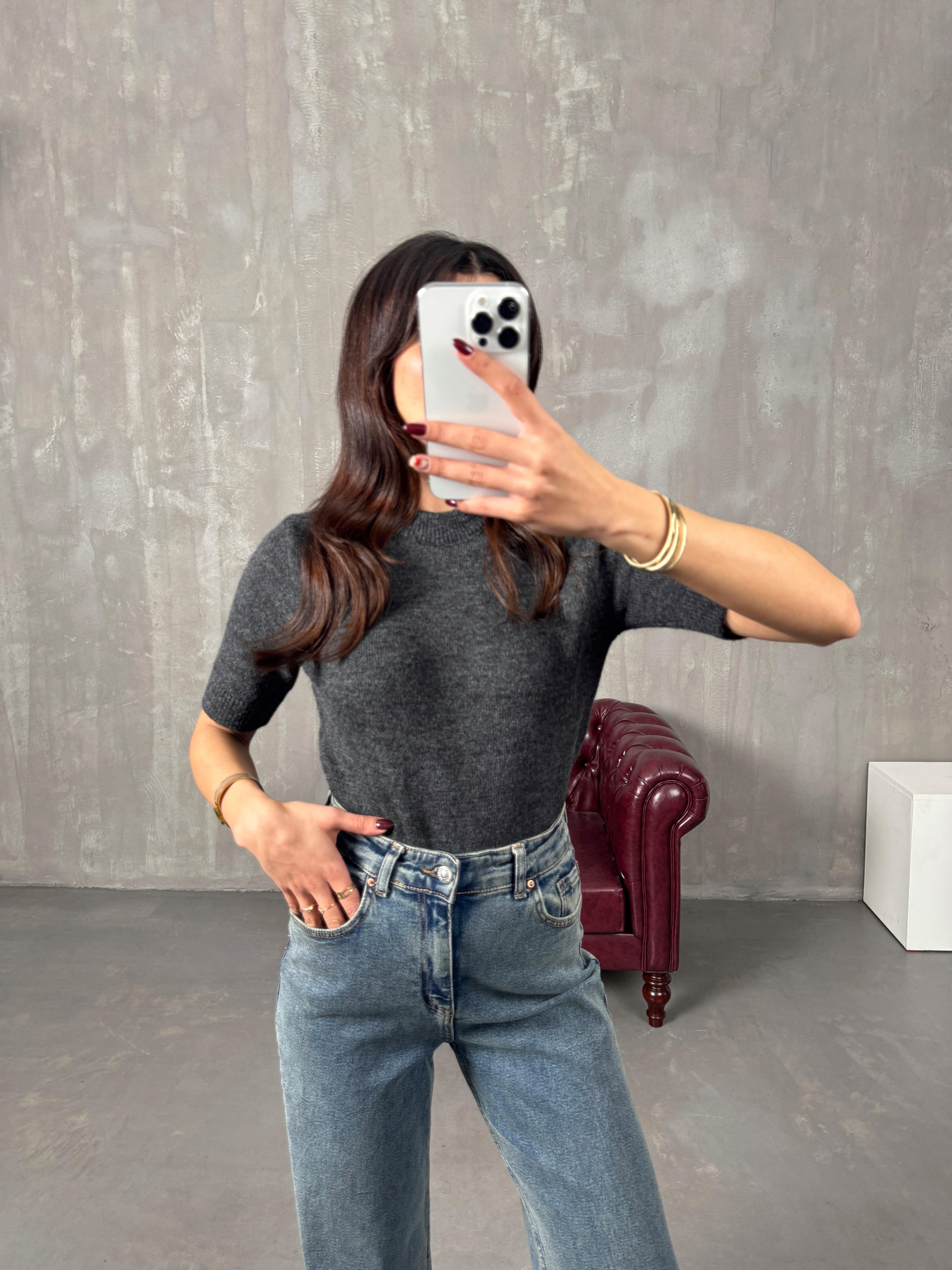 Dummy Antrasit Kısa Kol Triko Kazak