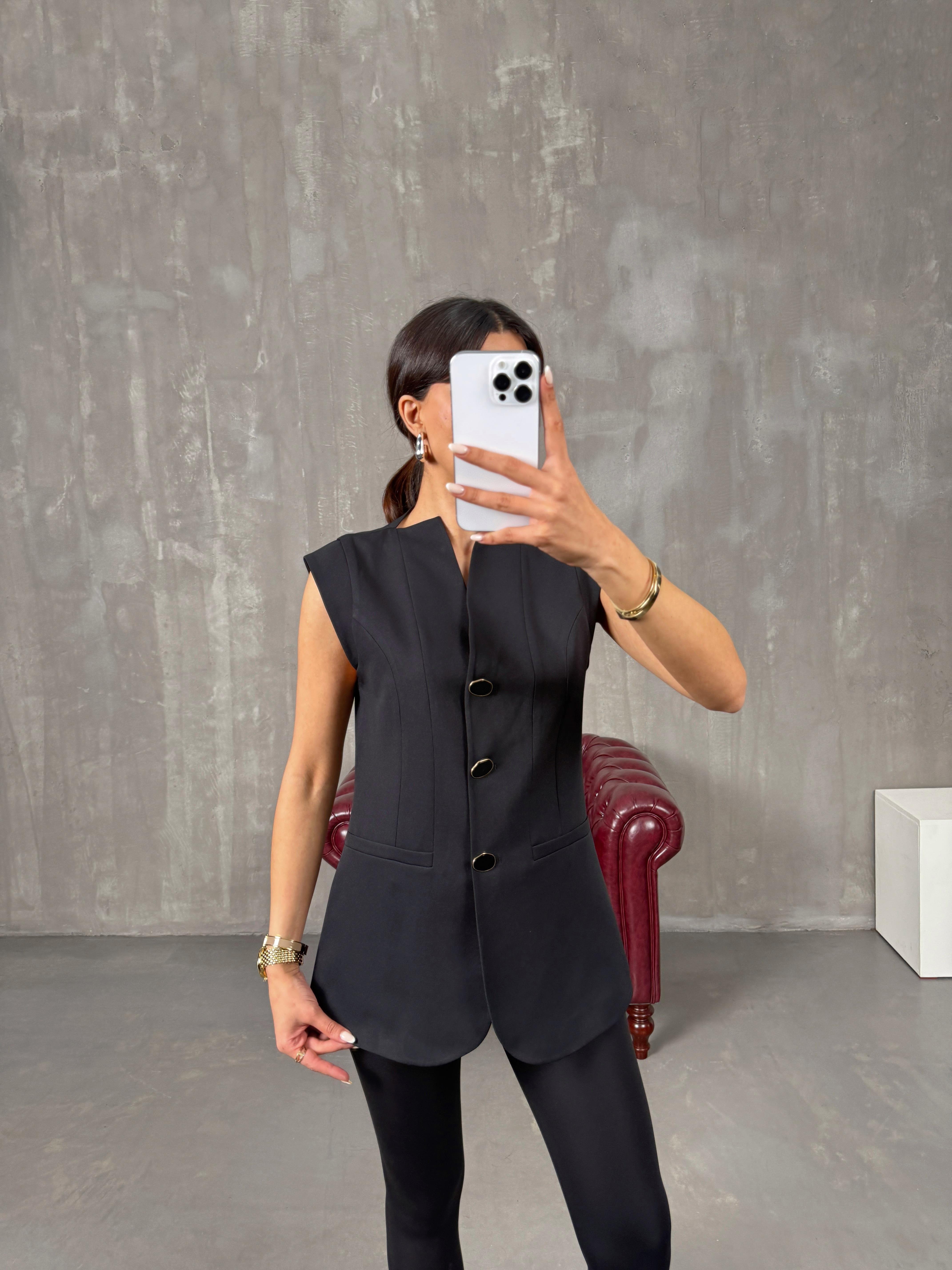 Bonar Siyah Düğmeli Astarlı YelekGausYELEKGU100420