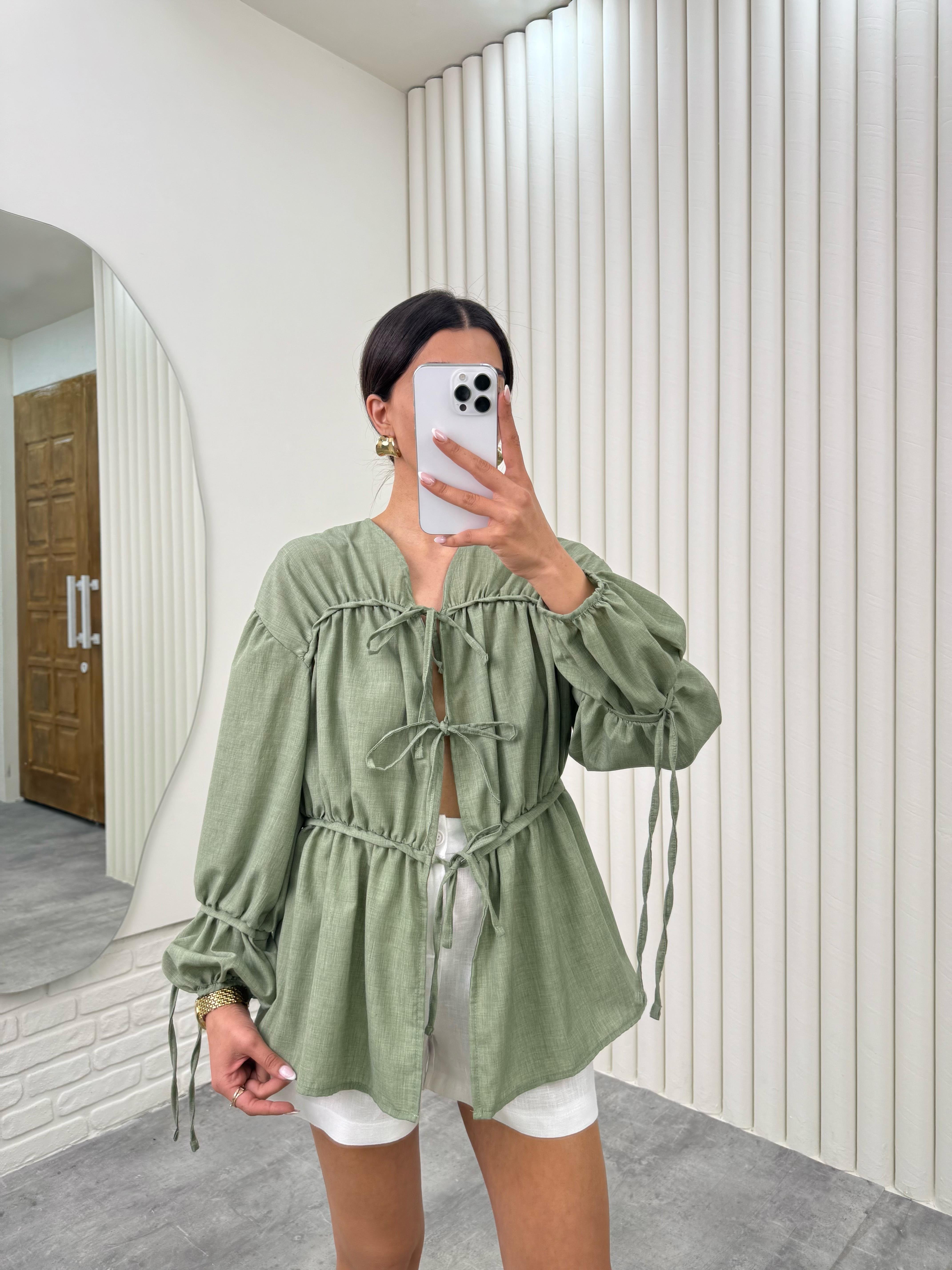 Haki Önü Bağlamalı Gipeli Bluz Gaus00335GausBLUZGU1001775