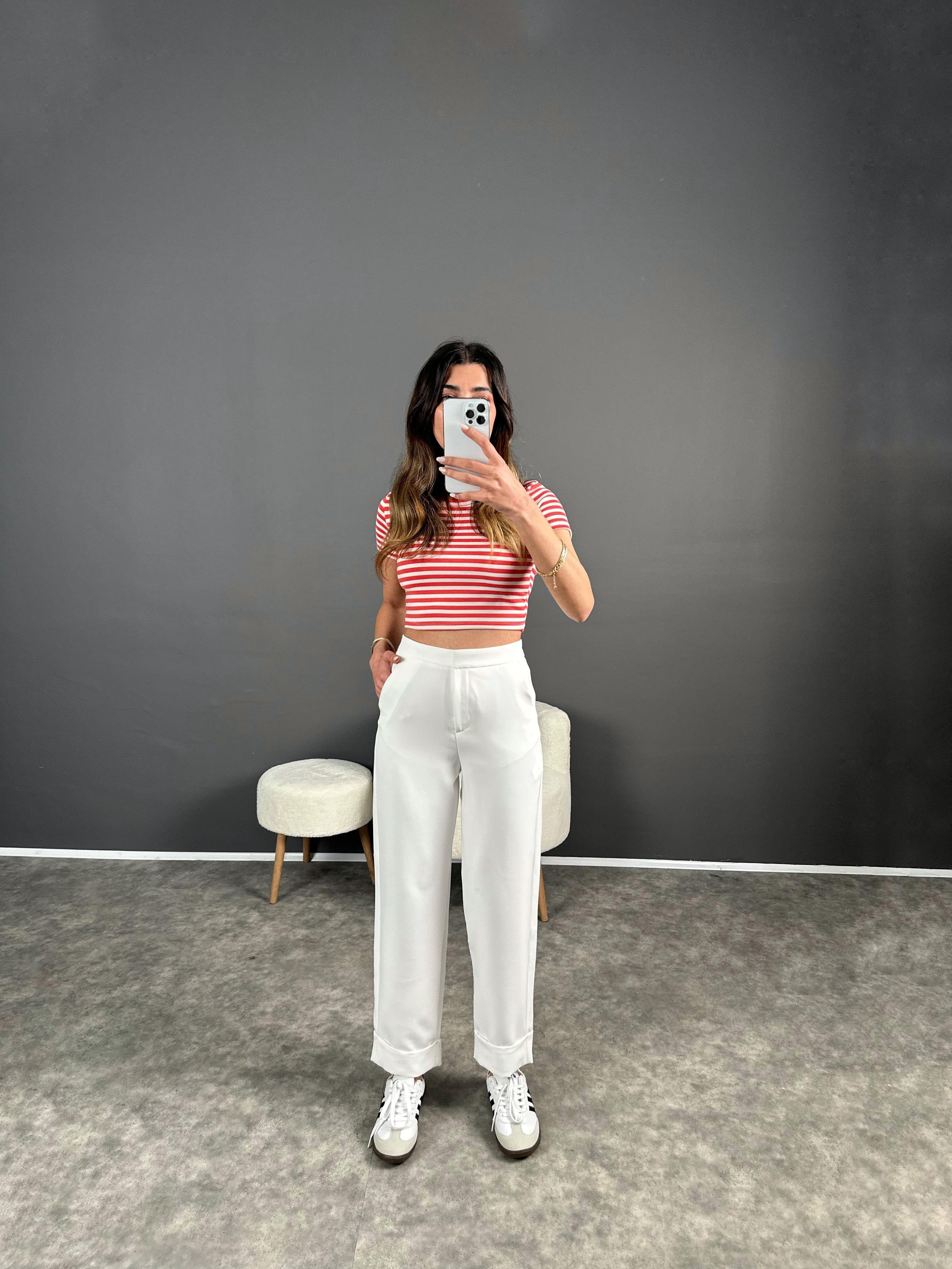 Venüs Beyaz Paça Katlamalı  Pantolon GausPANTOLONGU004531