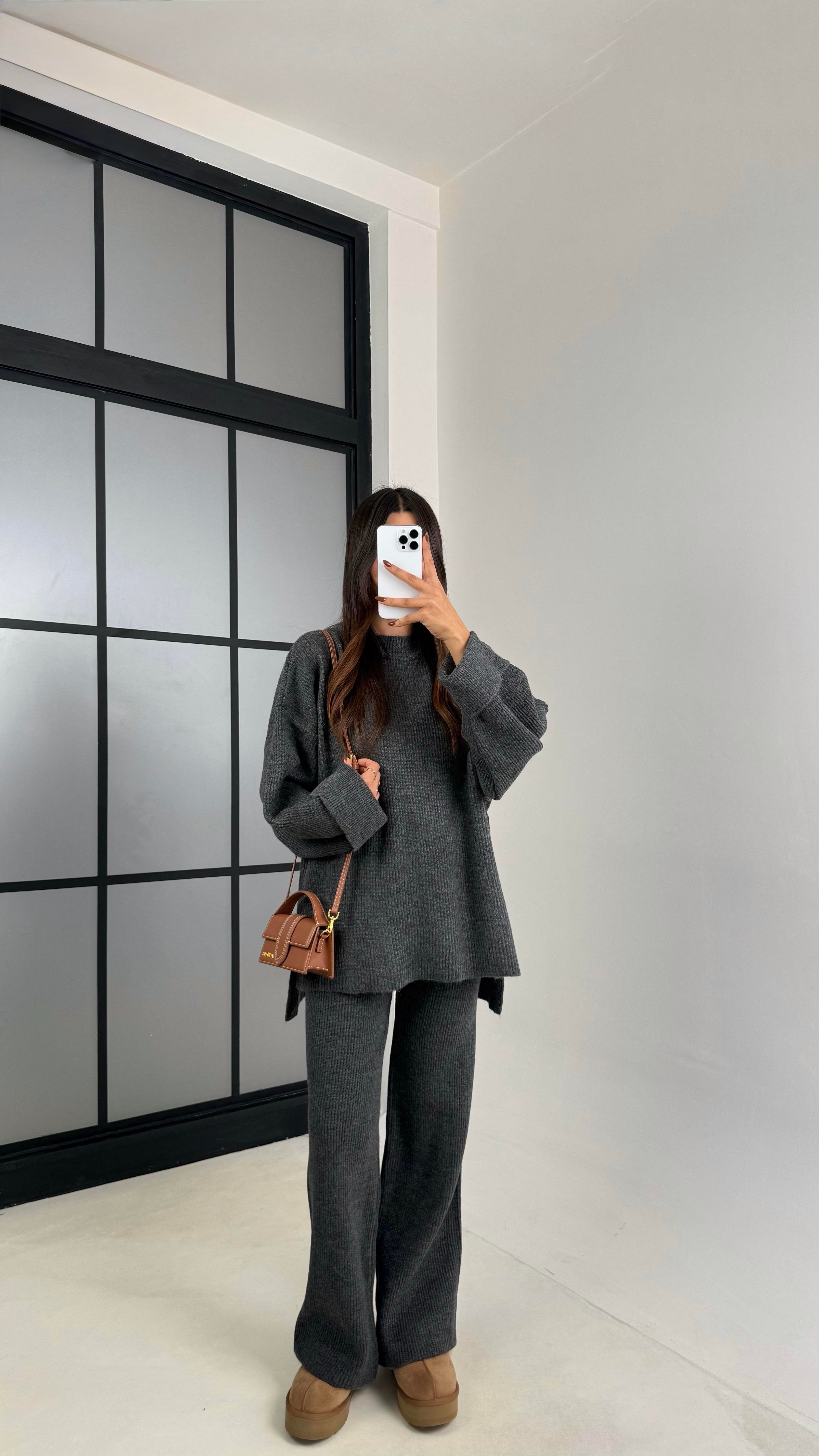 Antrasit Duble Kol Kazak Beli Lastikli Pantolon Triko Takım GAUS-00200GAUSTAKIMGAUS-00200