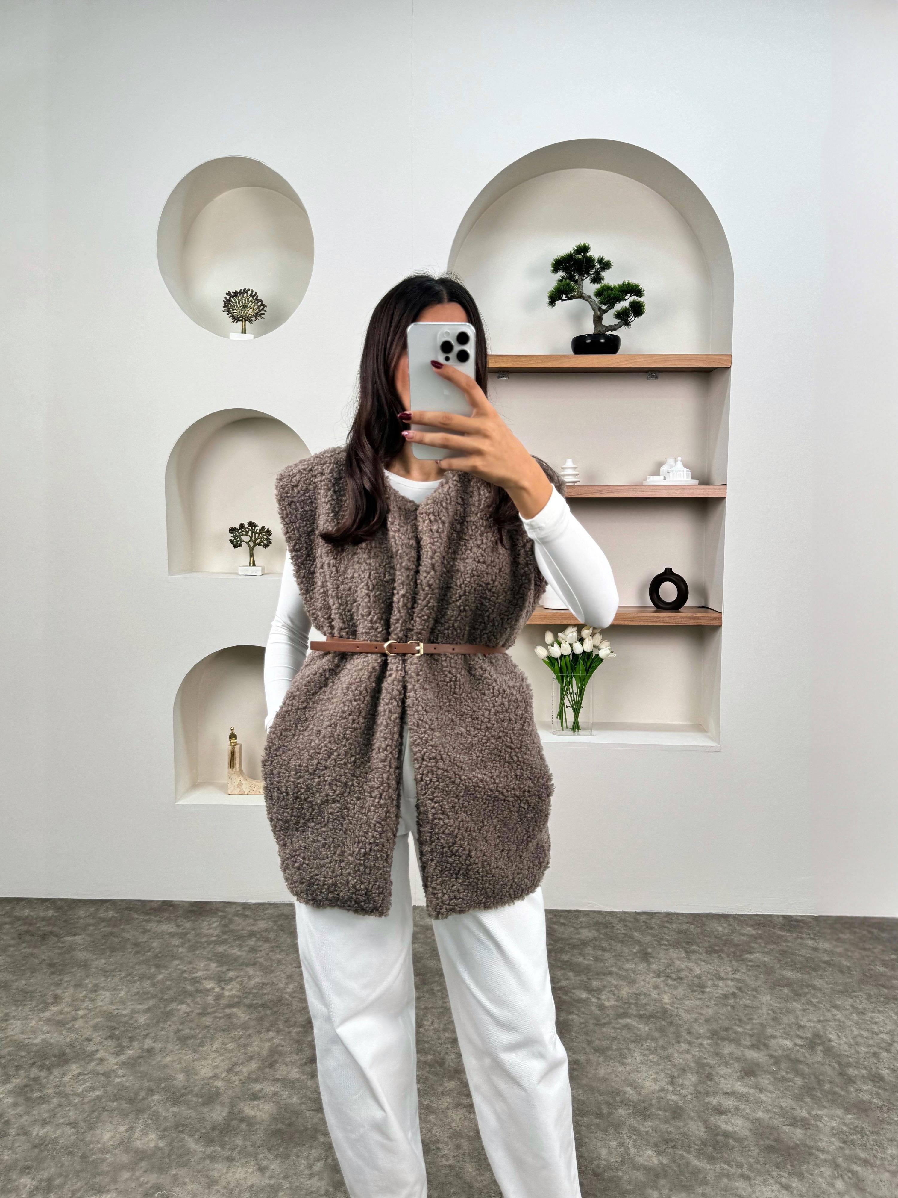 Viven Kahve Kemerli Yumoş YelekGausYELEKGU00903549
