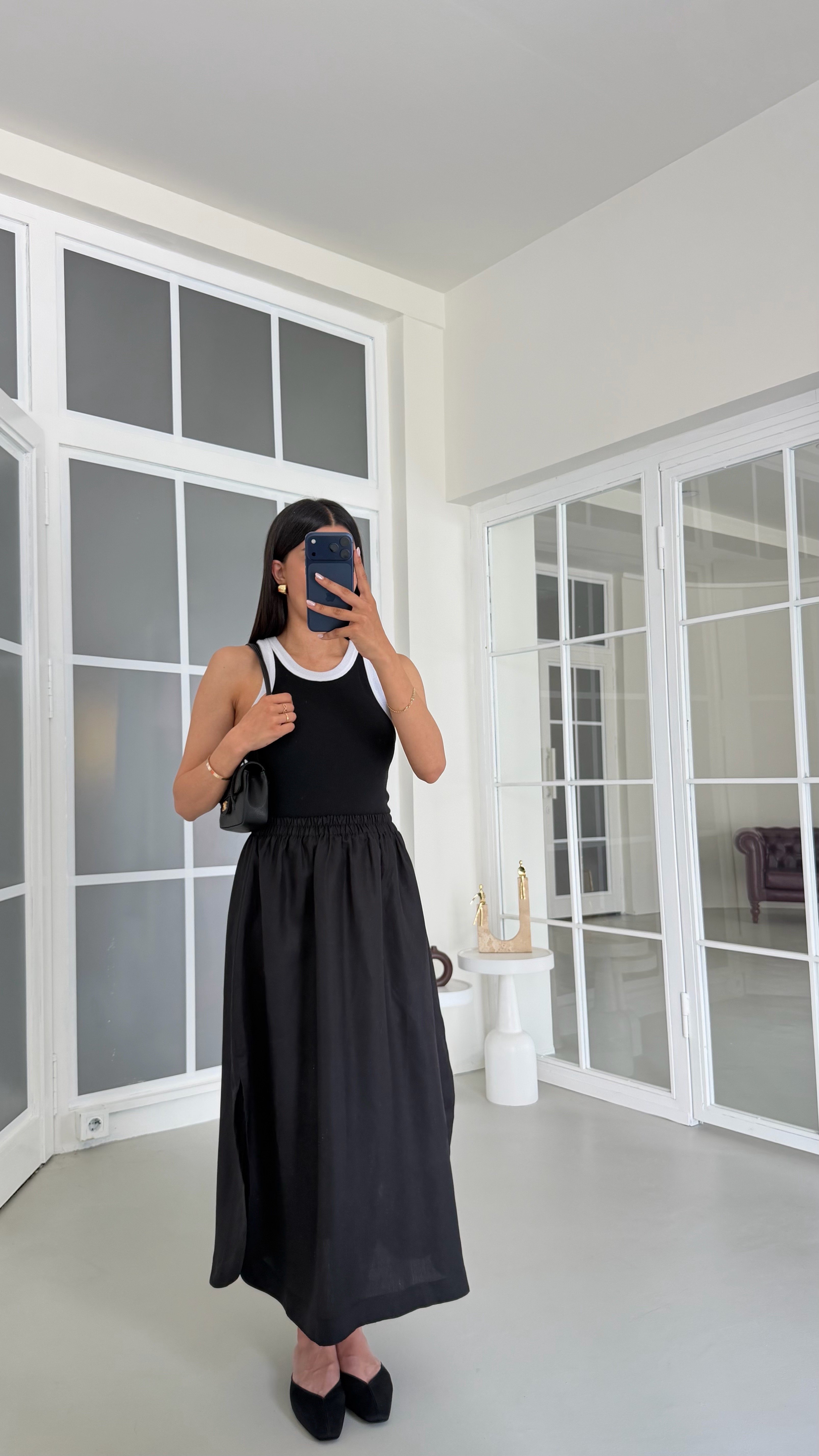 Siyah Beli Lastikli Basic Elbise GAUS-01779GAUSELBİSEGAUS-01779