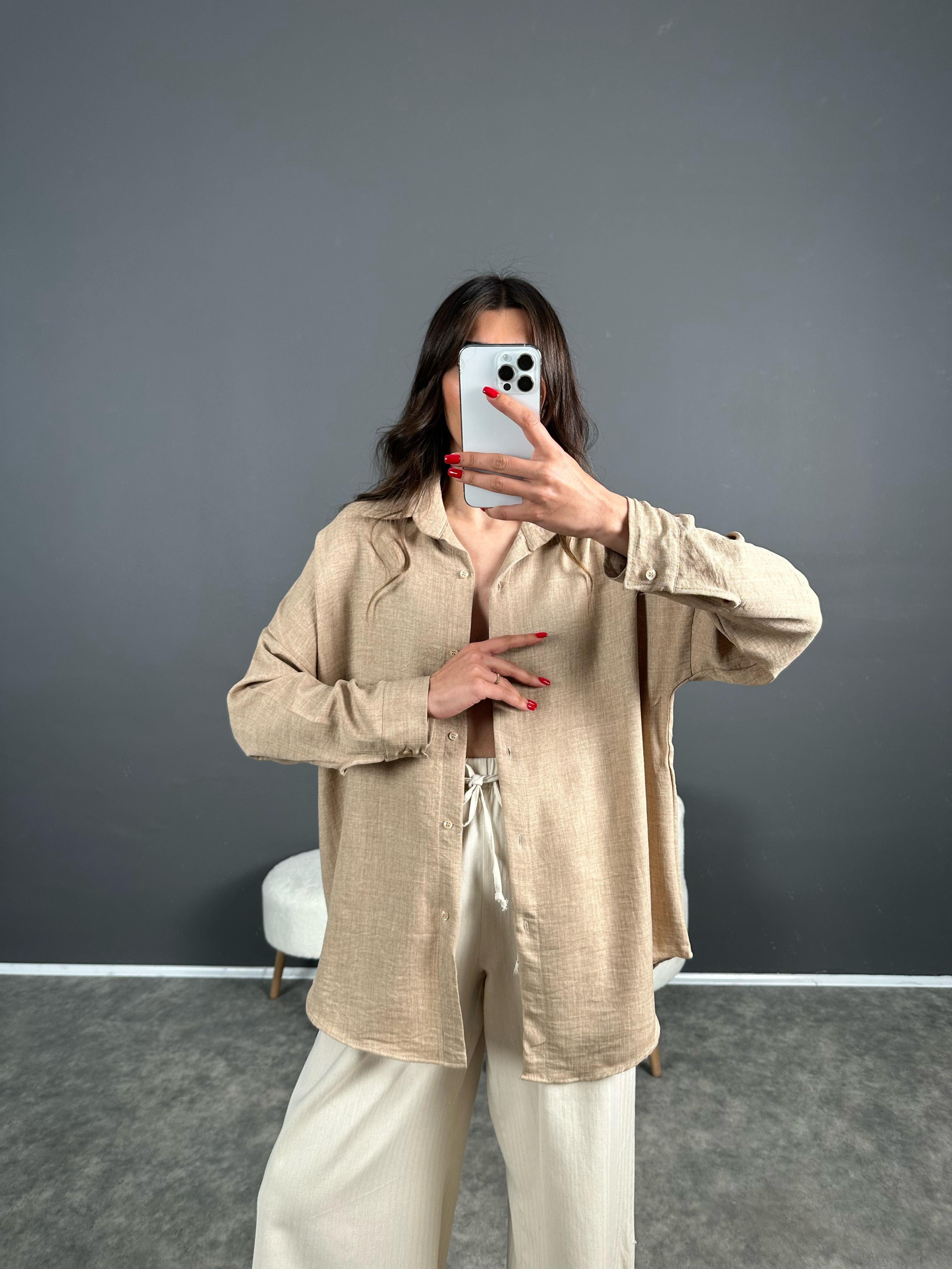 Daria Bej Keten Oversize GömlekGausGÖMLEKGU007112