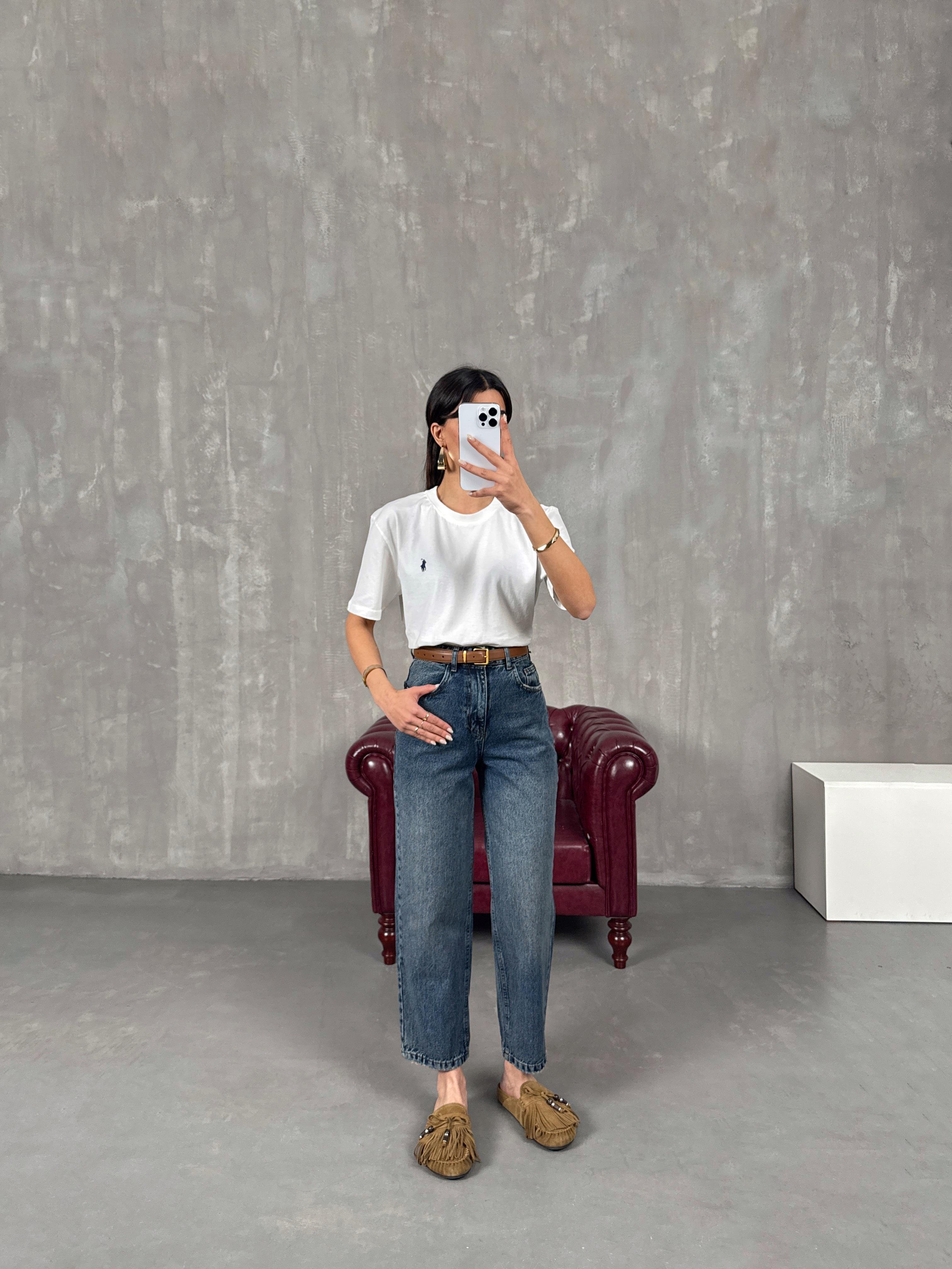 Ceremi Koyu Mavi Mom Jean