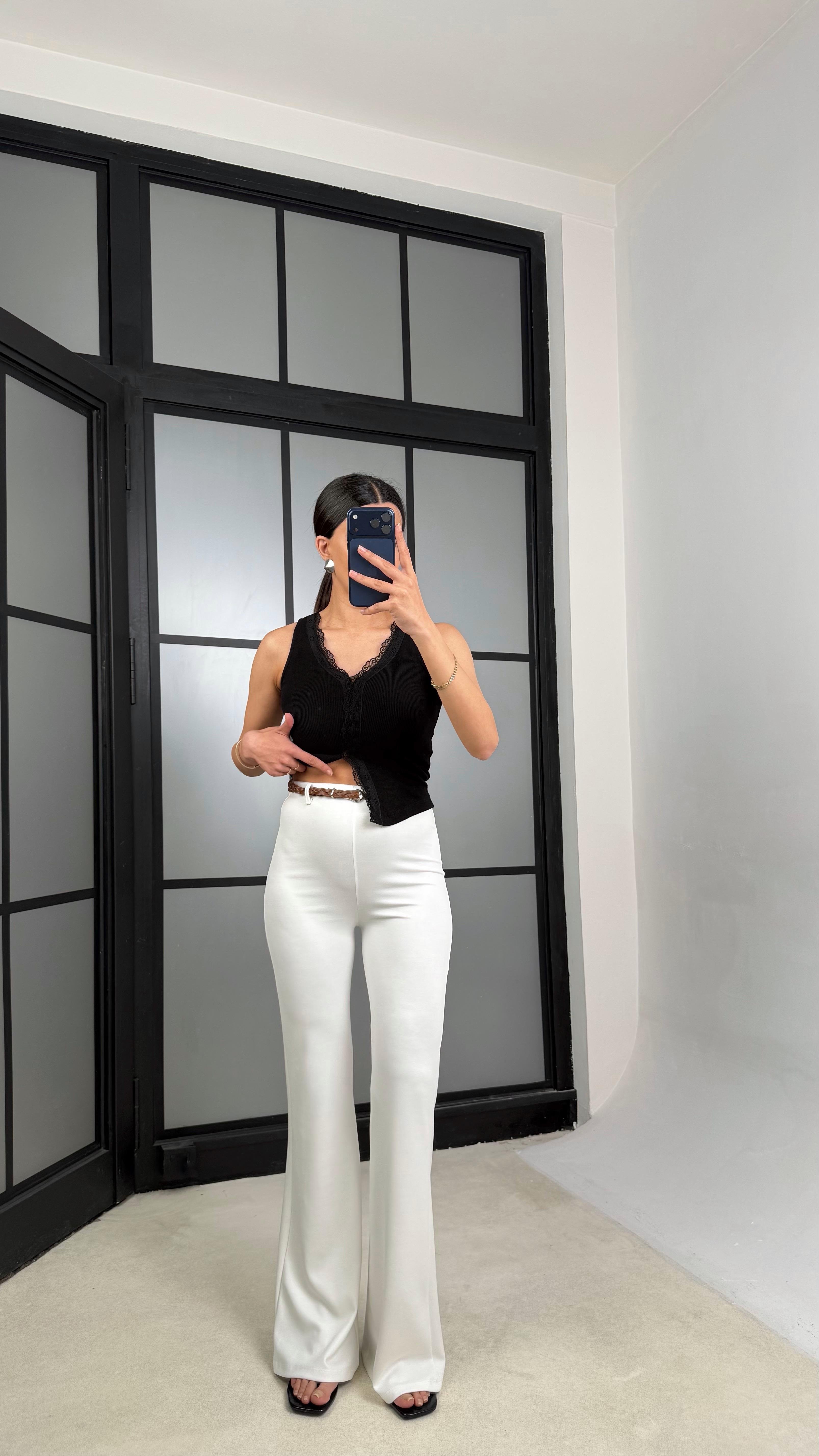 Ekru Örgü Kemerli Pantolon GAUS-01361GAUSPANTOLONGAUS-01361