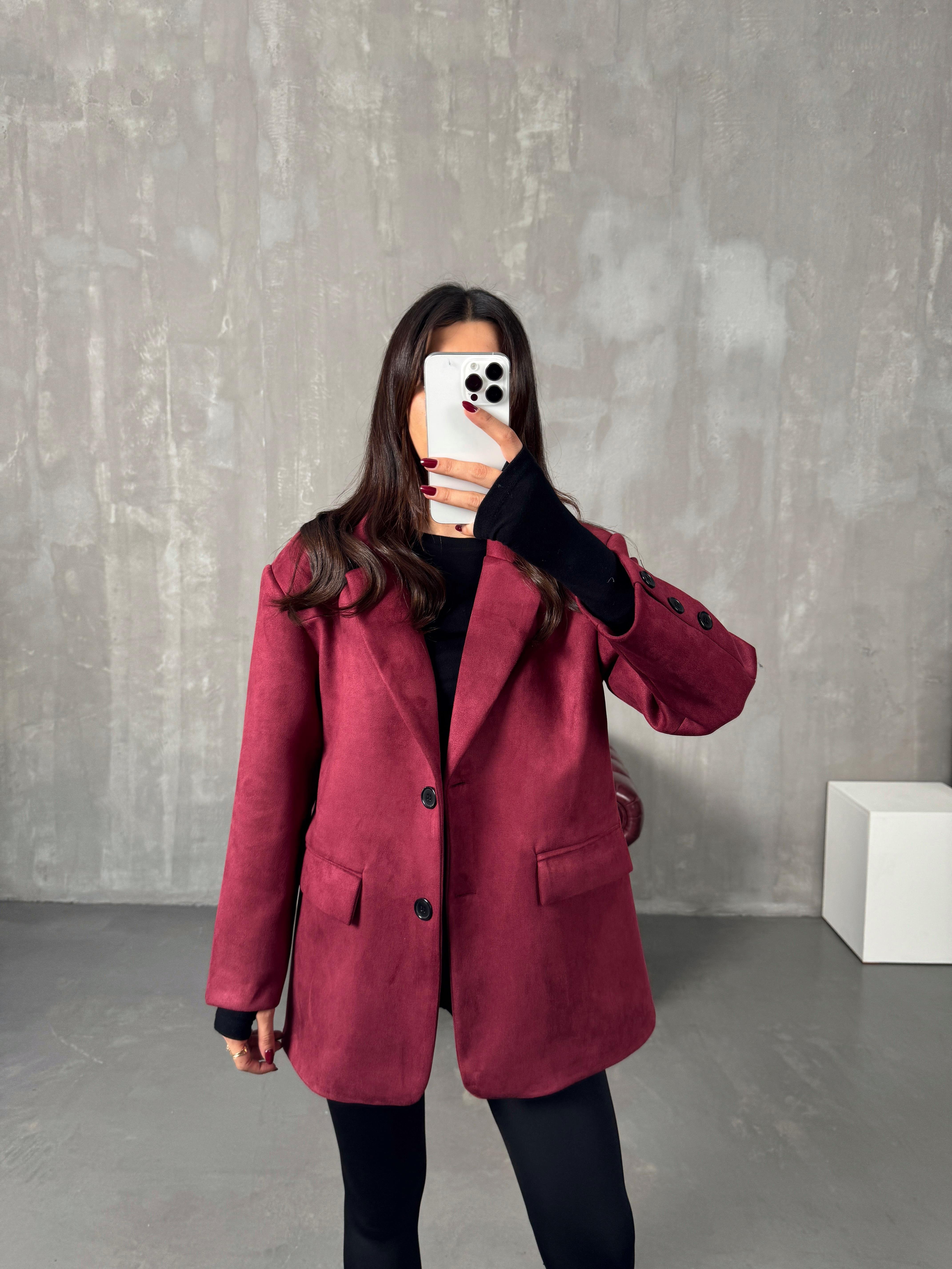 Berta Bordo Astarlı Süet Ceket