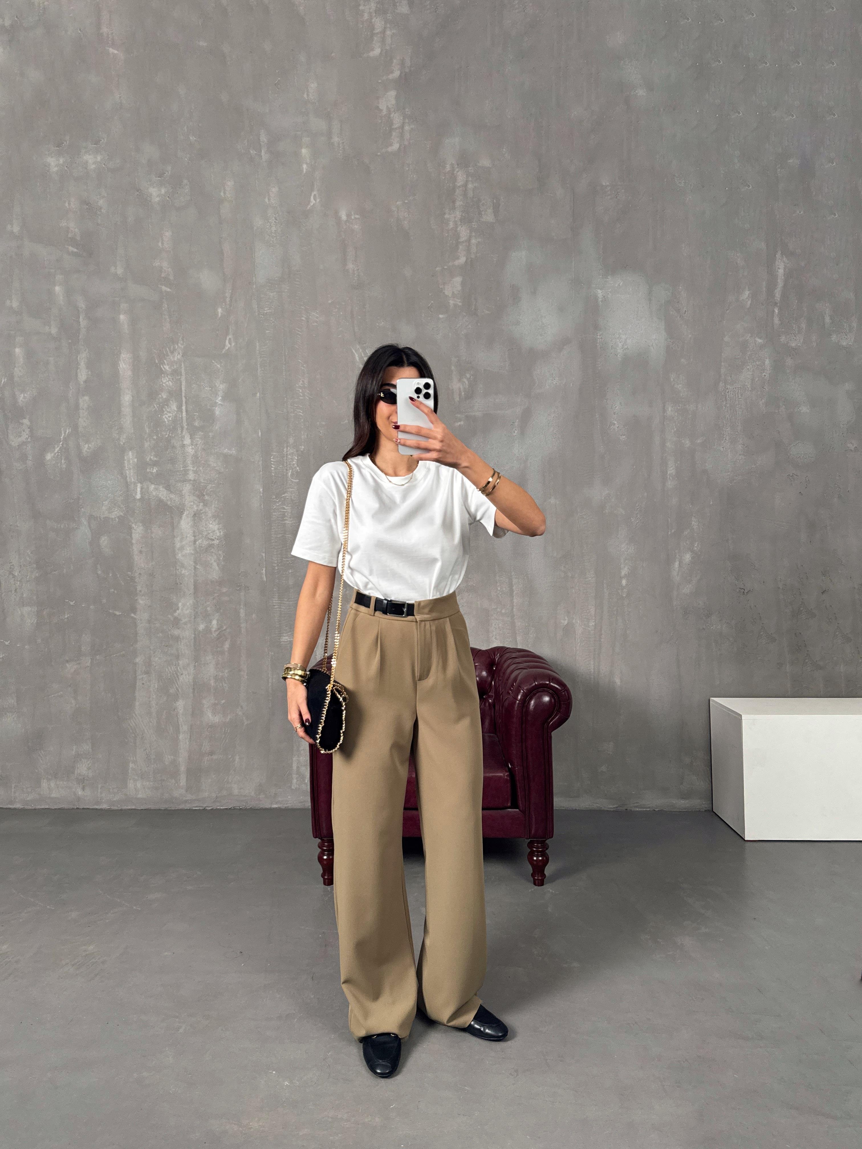 Mocha Haki Kemer Detaylı Palazzo PantolonGausPANTOLONGU00904375