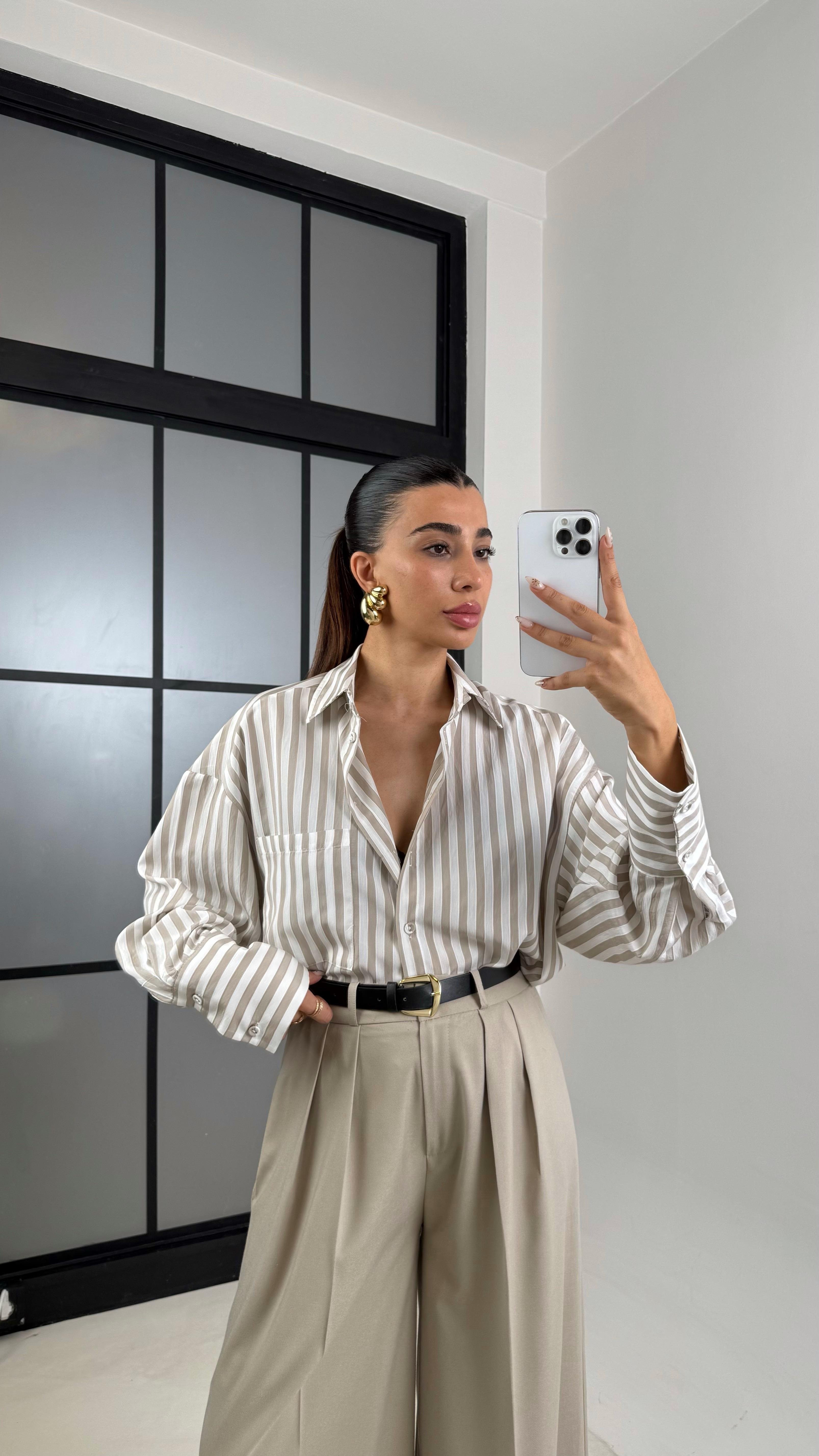 Vizon Çizgili Premium Gömlek GAUS-00139GAUS القمصان GAUS-00139