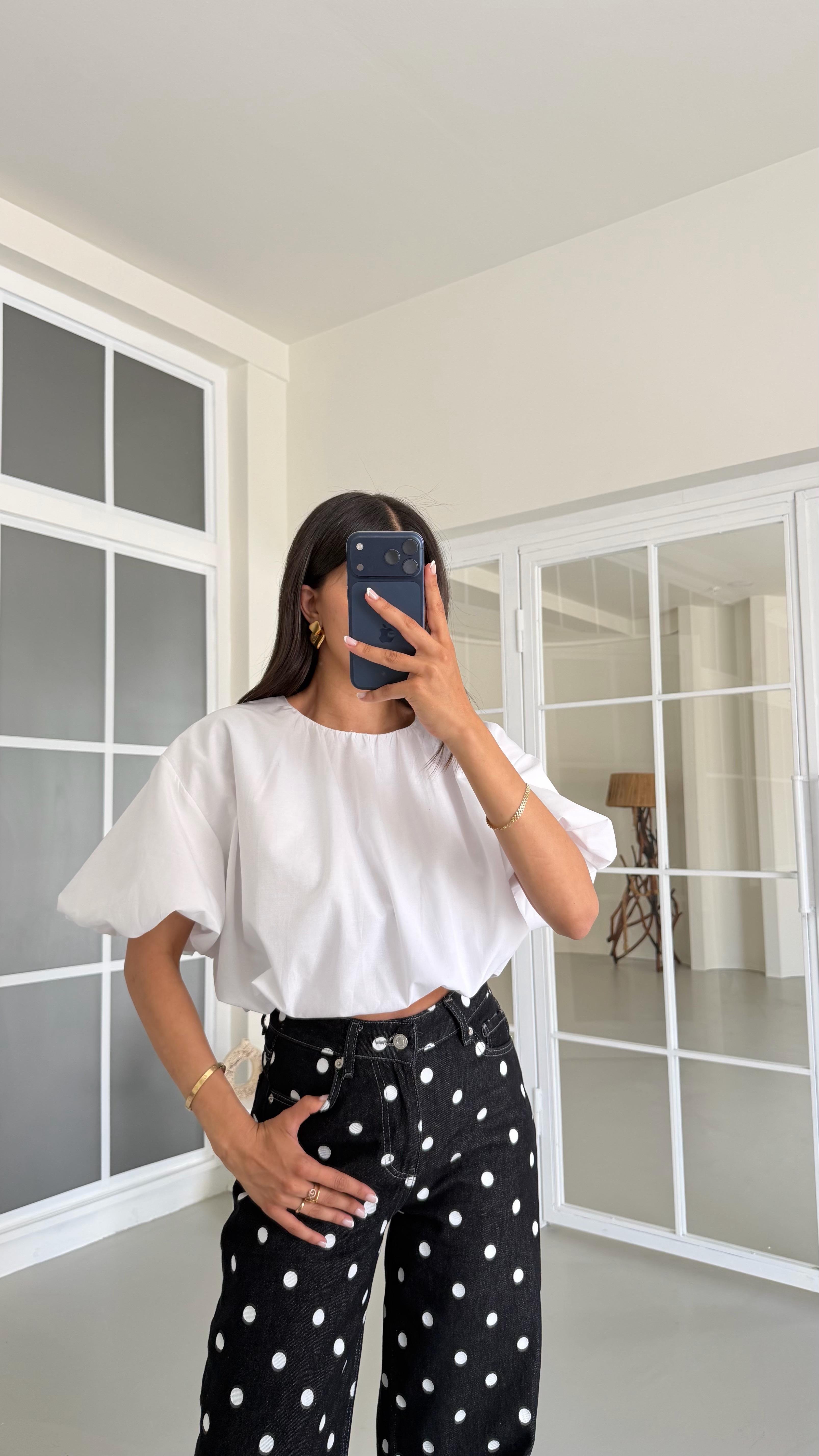 Beyaz Balon Model Bluz GAUS-01643GAUSBlouseGAUS-01643