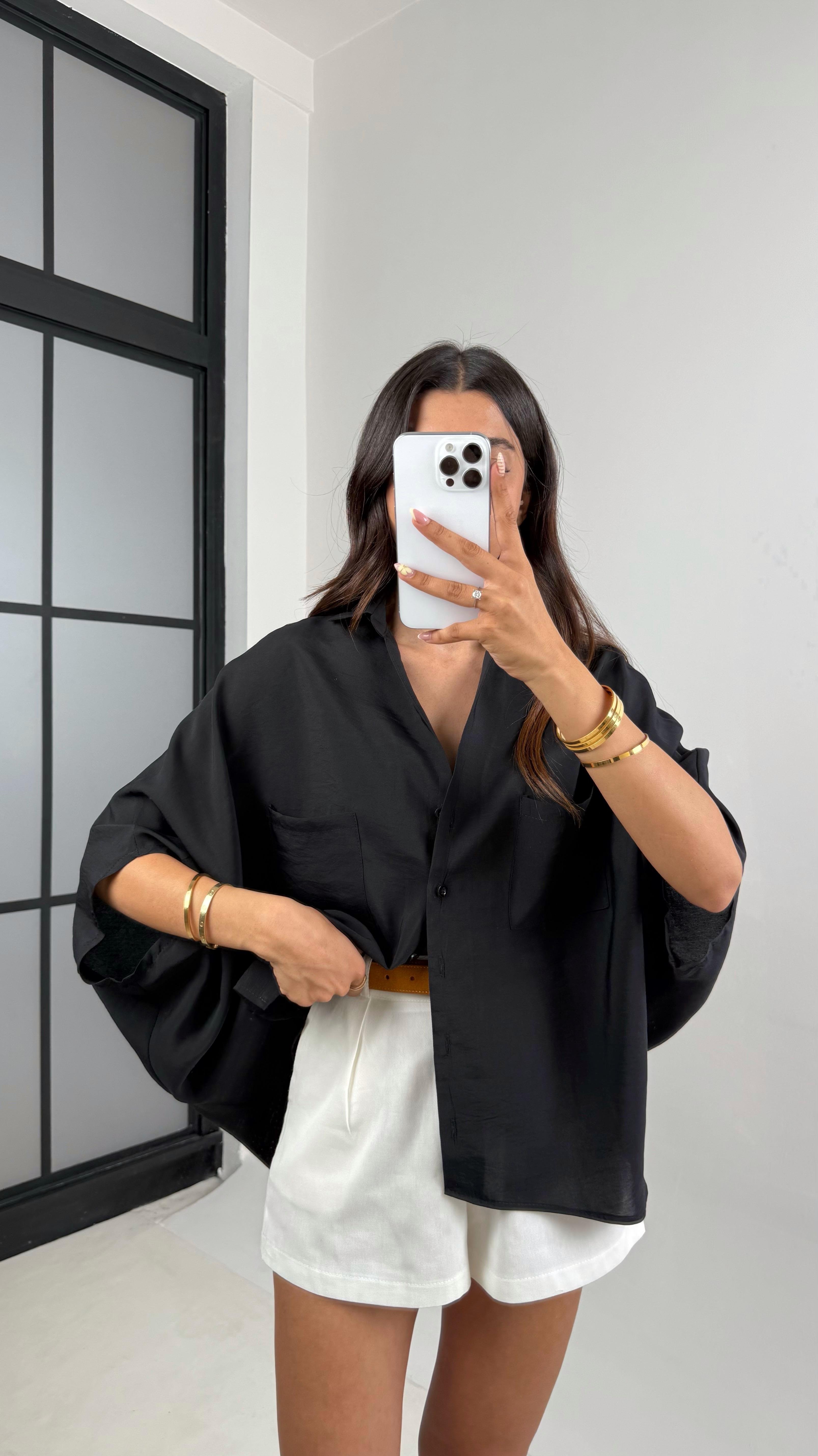 Siyah Cep Detaylı Basic Tencel Gömlek Gaus00679Gaus القمصان GU1002567